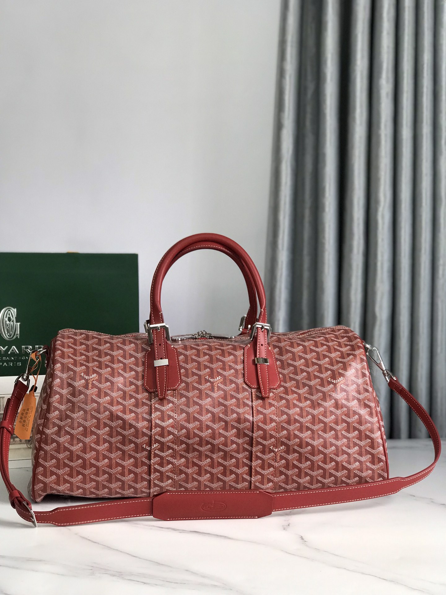 GOYARD Croix Jules Boston Bag PVC Leather Red