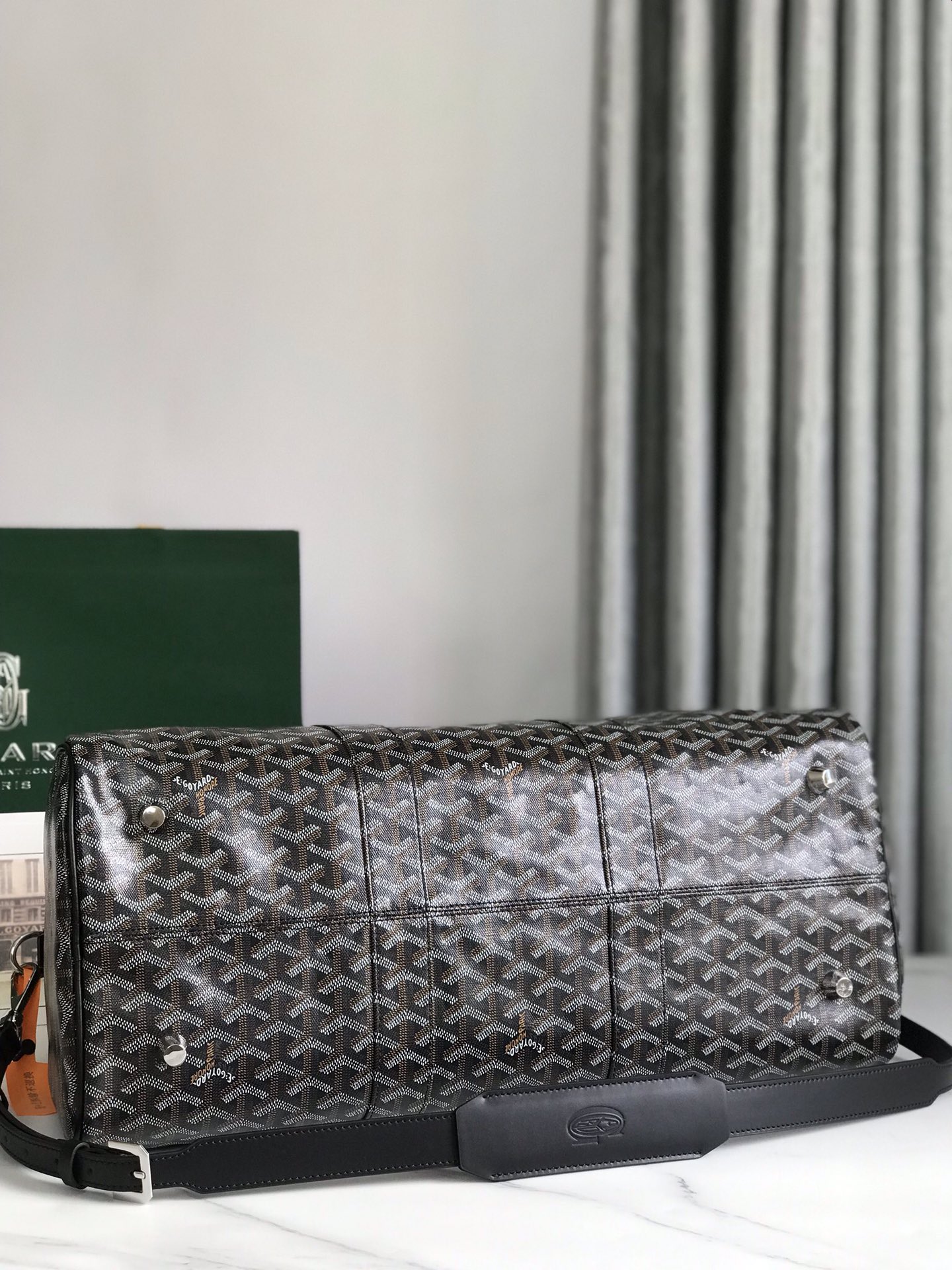 Goyard black brown Goyardine Coated Canvas Croisjour 55 Boston Bag