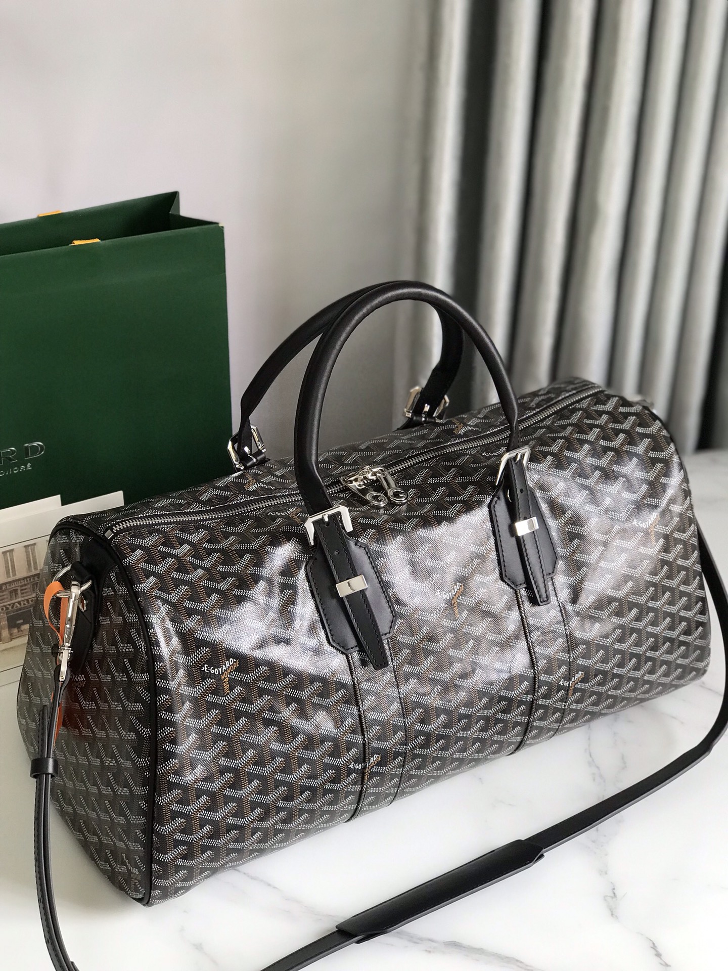 Goyard black brown Goyardine Coated Canvas Croisjour 55 Boston Bag