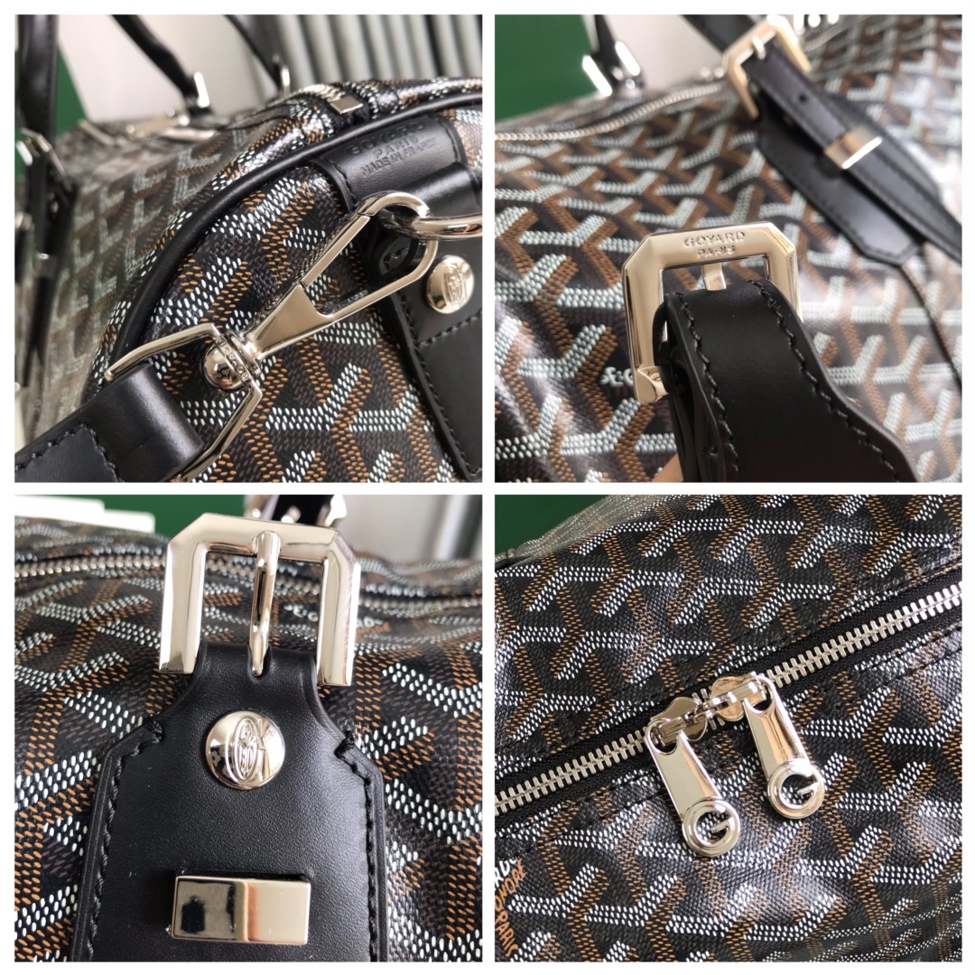 Goyard black brown Goyardine Coated Canvas Croisjour 55 Boston Bag