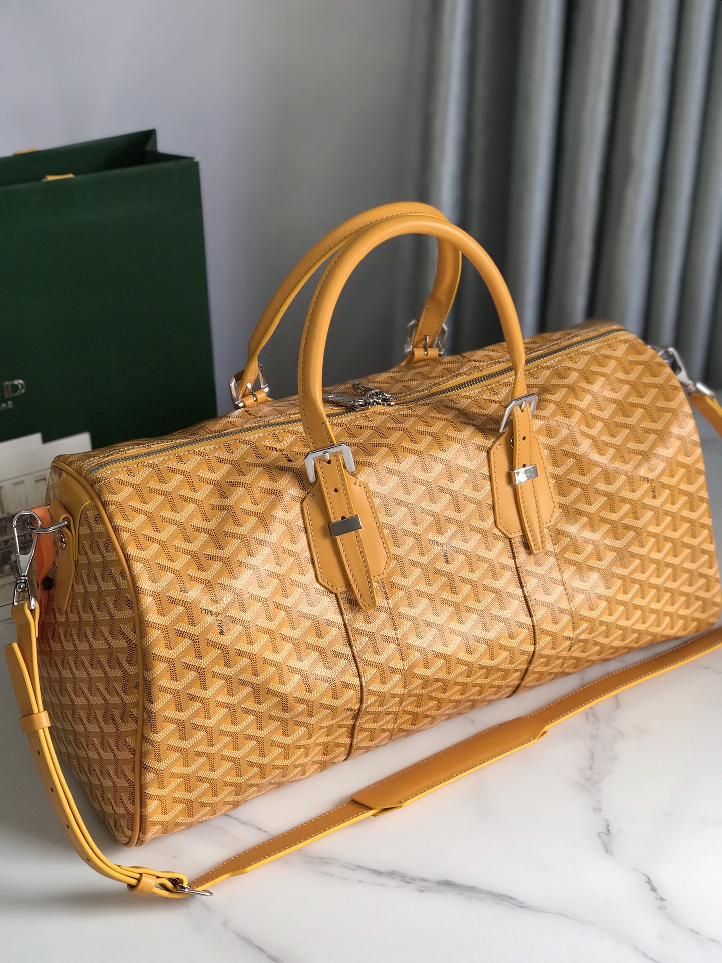 Goyard yellow Goyardine Coated Canvas Croisjour 55 Boston Bag