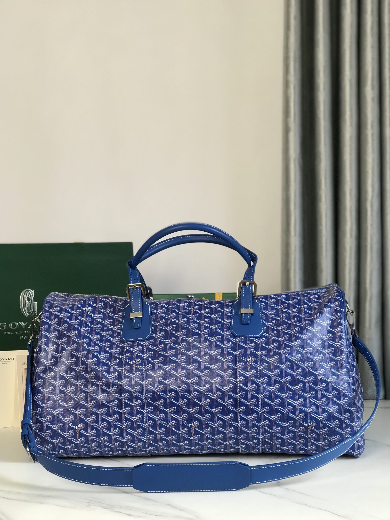 Goyard blue Goyardine Coated Canvas Croisjour 55 Boston Bag