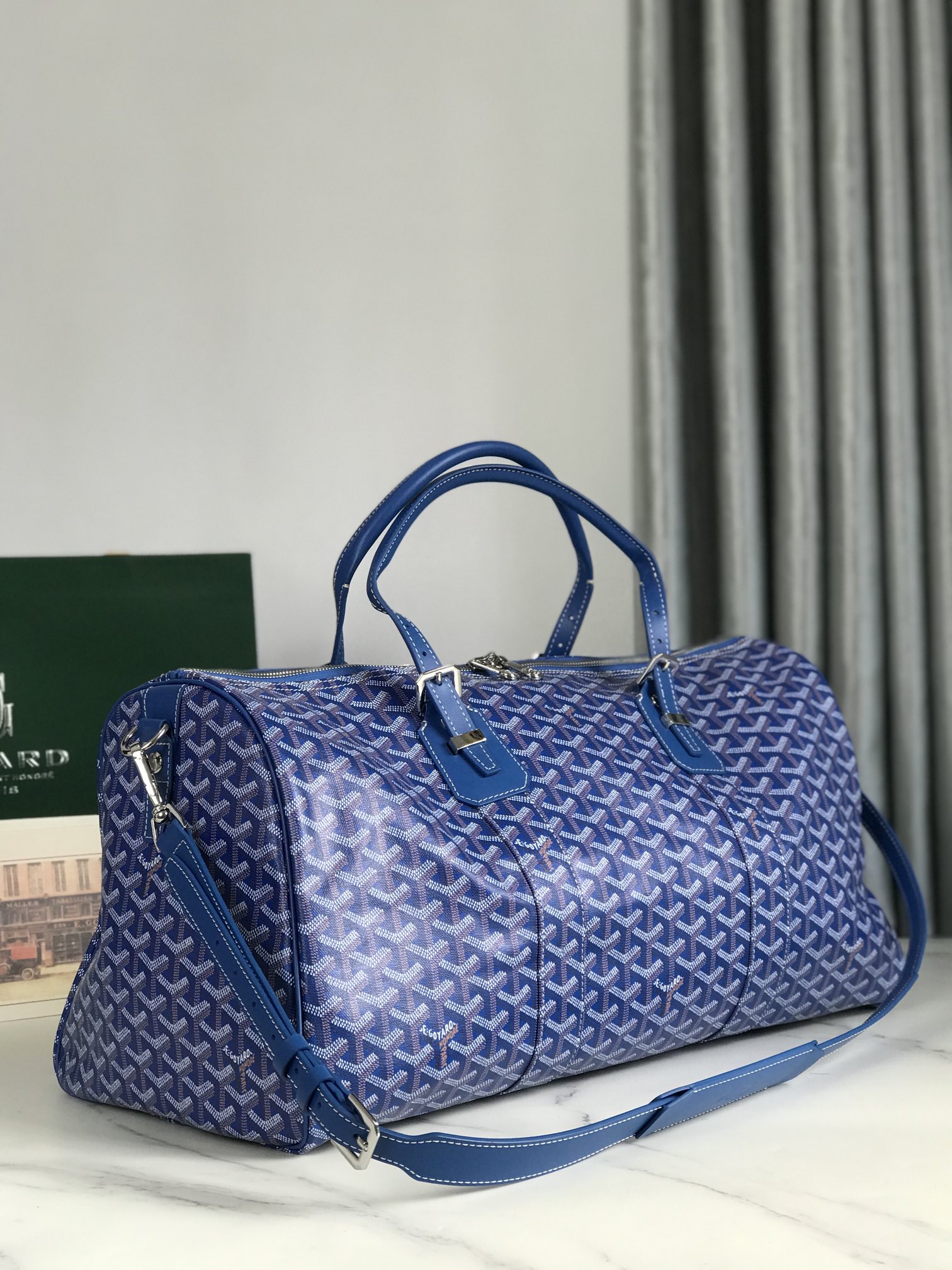 Goyard blue Goyardine Coated Canvas Croisjour 55 Boston Bag