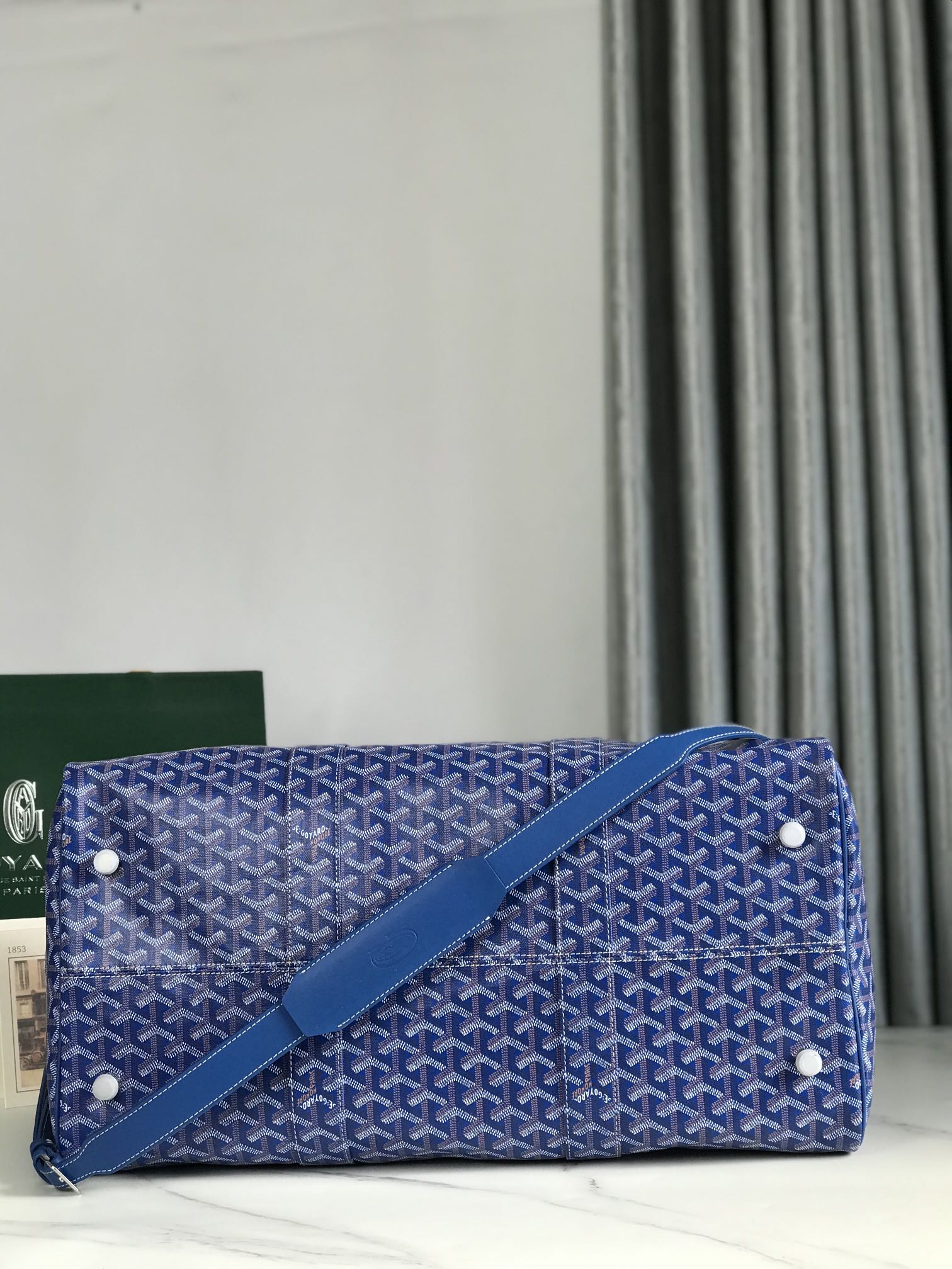 Goyard blue Goyardine Coated Canvas Croisjour 55 Boston Bag