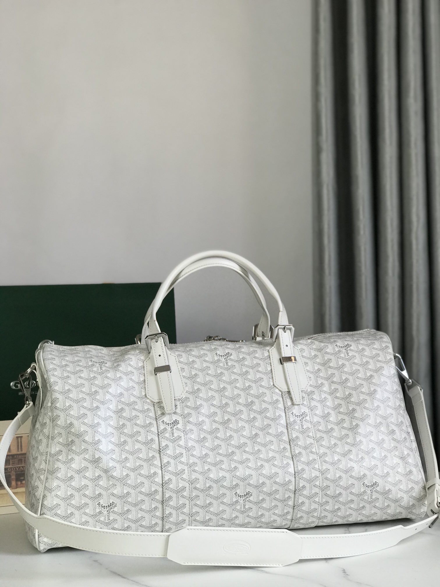 Goyard white Goyardine Coated Canvas Croisjour 55 Boston Bag