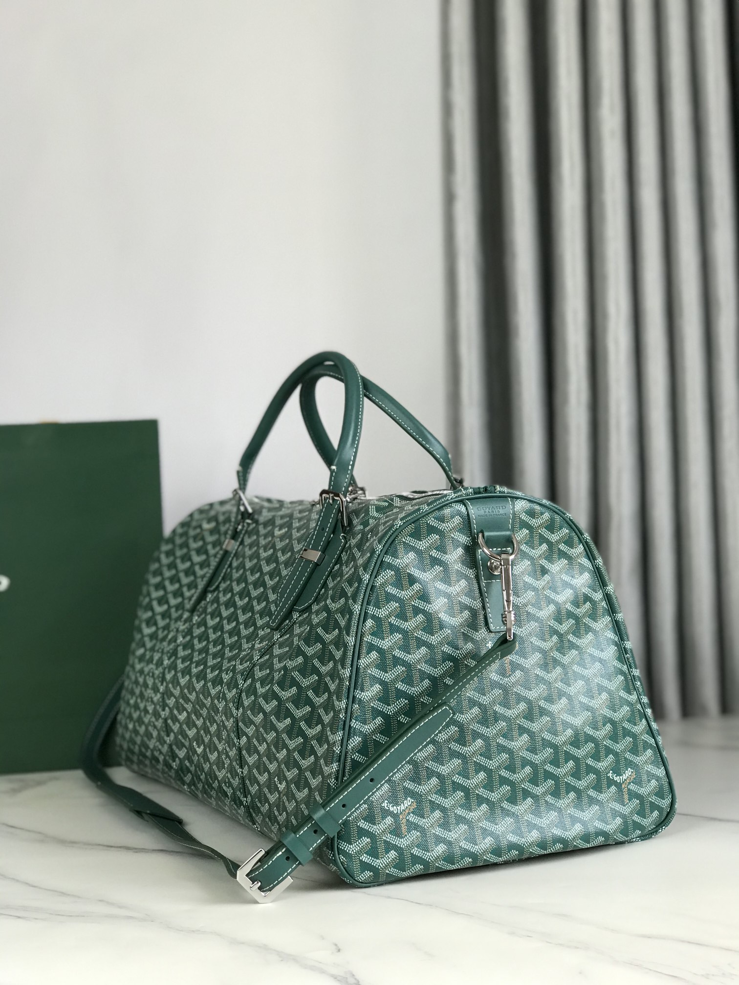 Goyard green Goyardine Coated Canvas Croisjour 55 Boston Bag