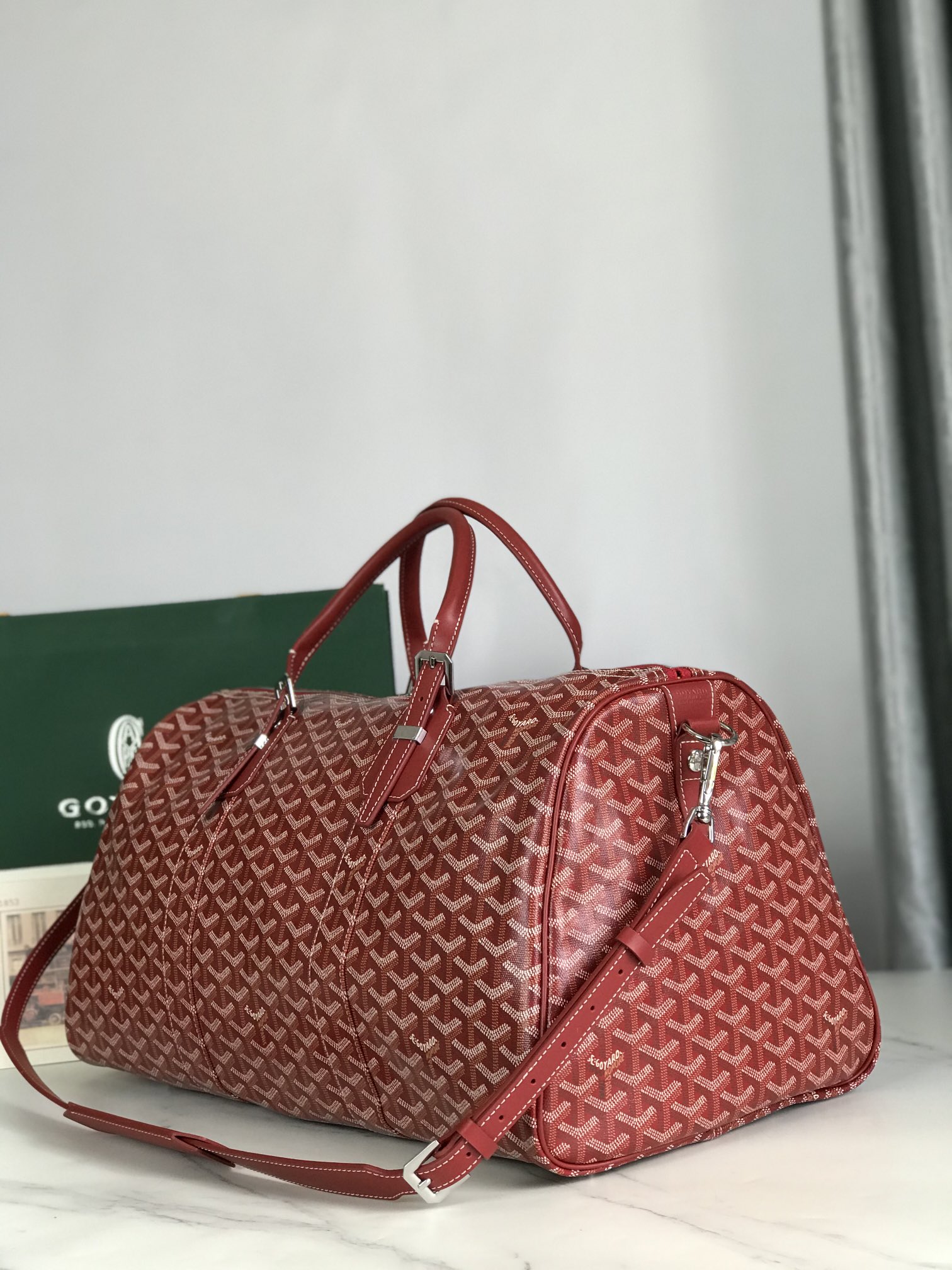 Goyard Red Goyardine Coated Canvas Croisjour 55 Boston Bag