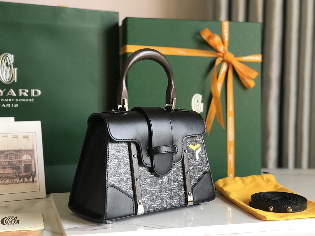 bag  Goyard Saigon Handbag Goyardine Wood Trim PM 'Black'