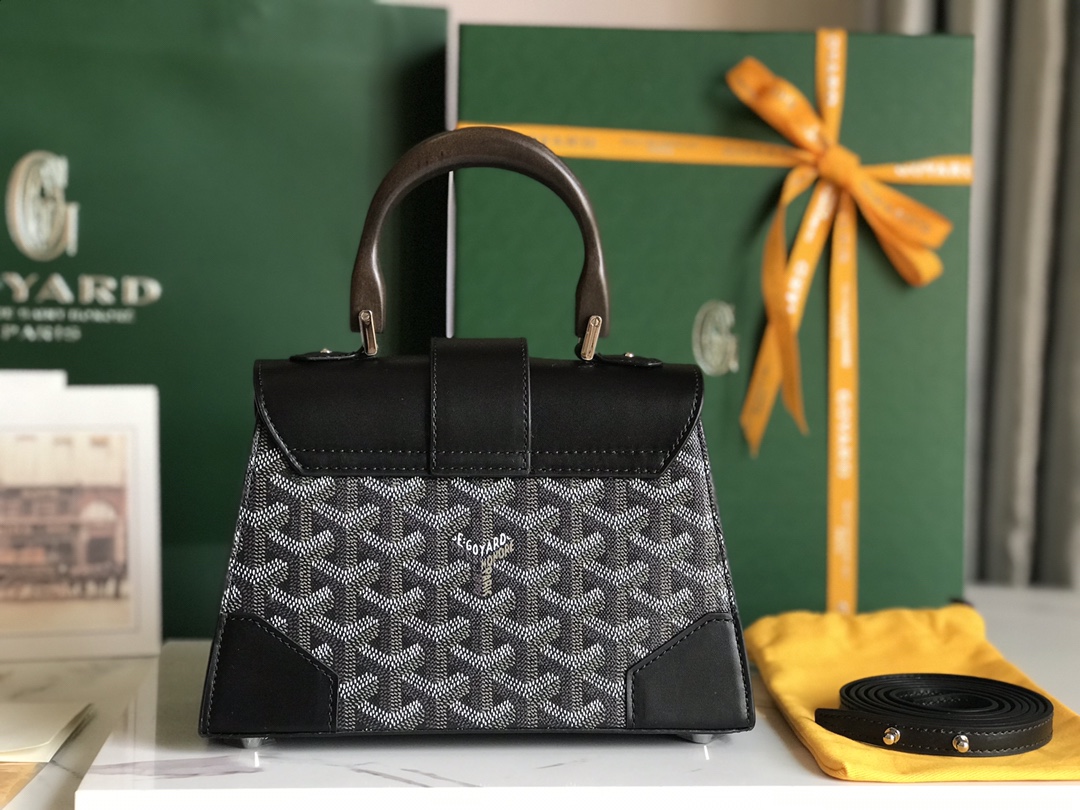 bag  Goyard Saigon Handbag Goyardine Wood Trim PM 'Black'