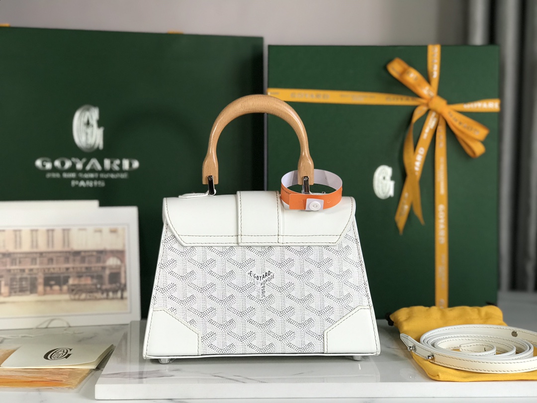 Pre-owned Goyard Goyardine Saigon Structured PM White |