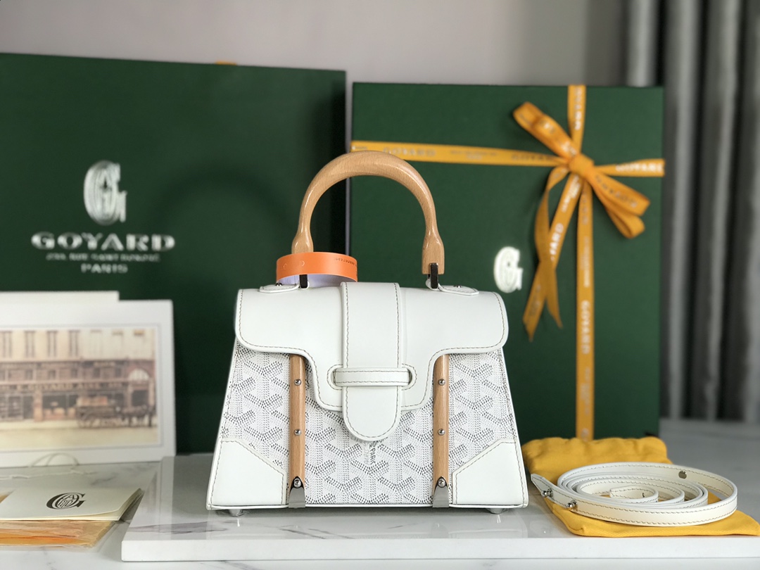 Pre-owned Goyard Goyardine Saigon Structured PM White |