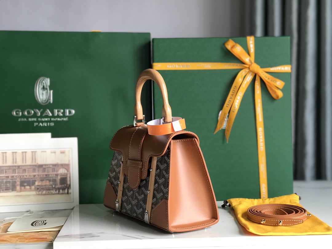 Goyard Saigon Structure Mini Bag Black and Brown Goyardine Canvas Pall
