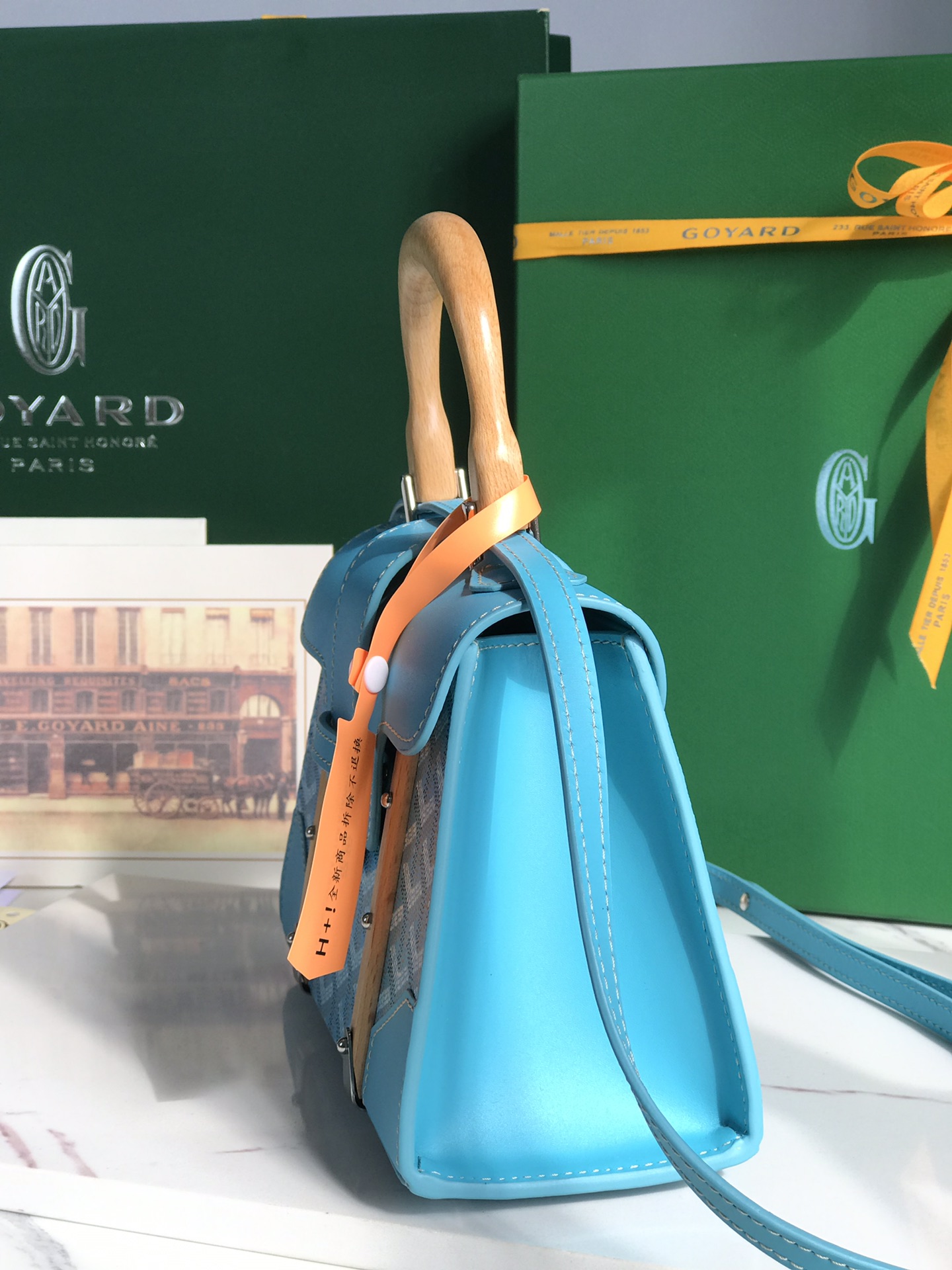 Saigon Top Handle Bag Coated Canvas with Leather PM sky blue