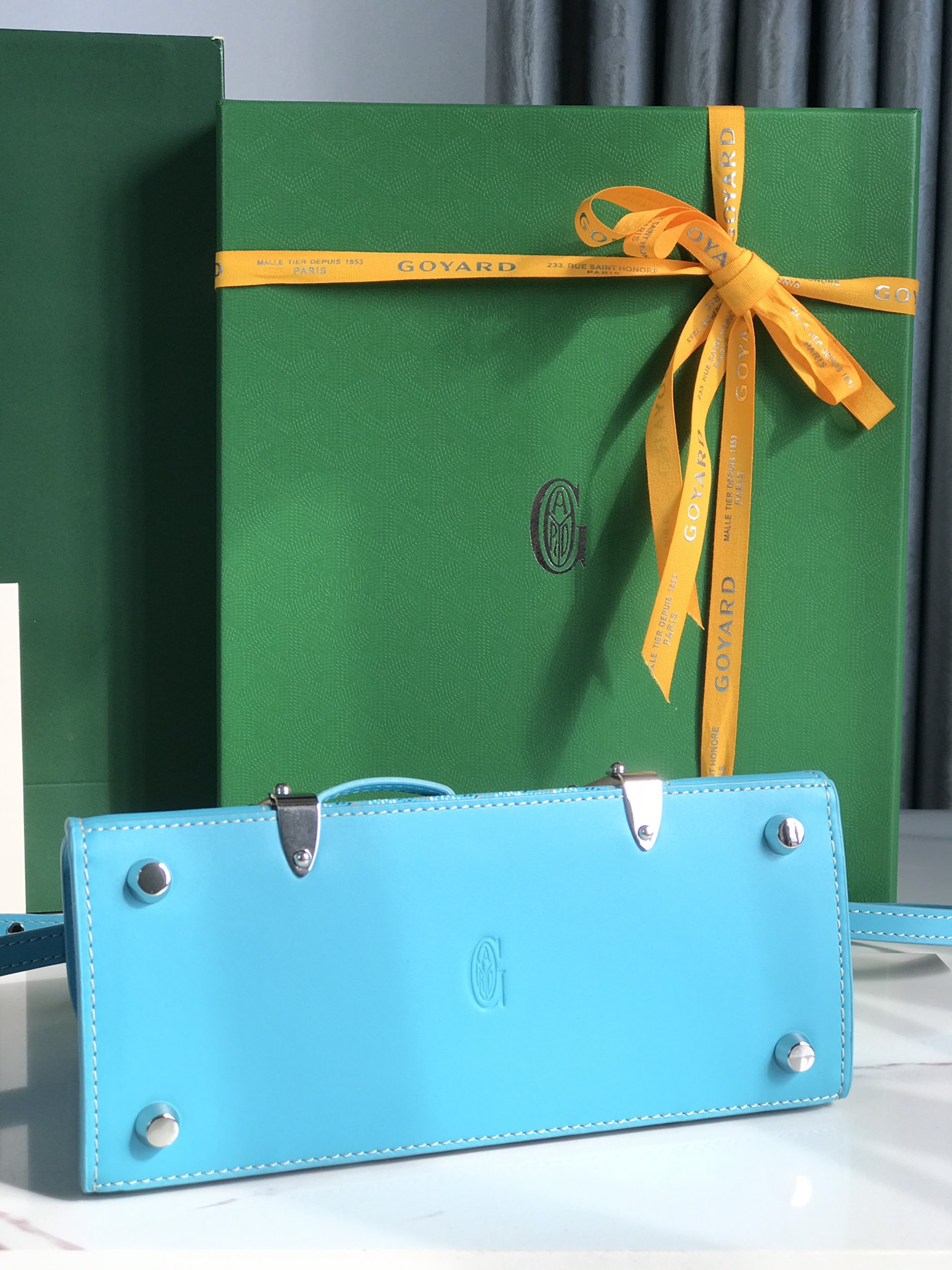 Saigon Top Handle Bag Coated Canvas with Leather PM sky blue