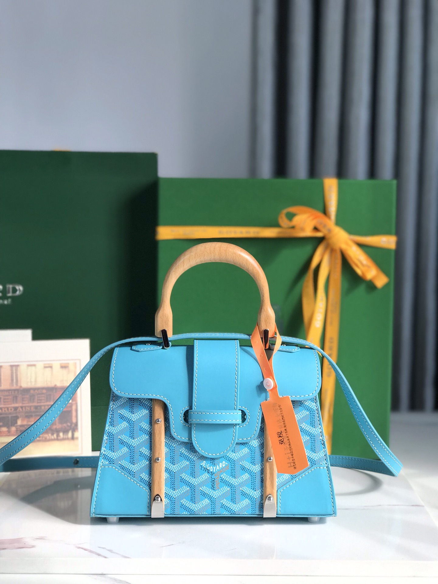 Saigon Top Handle Bag Coated Canvas with Leather PM sky blue