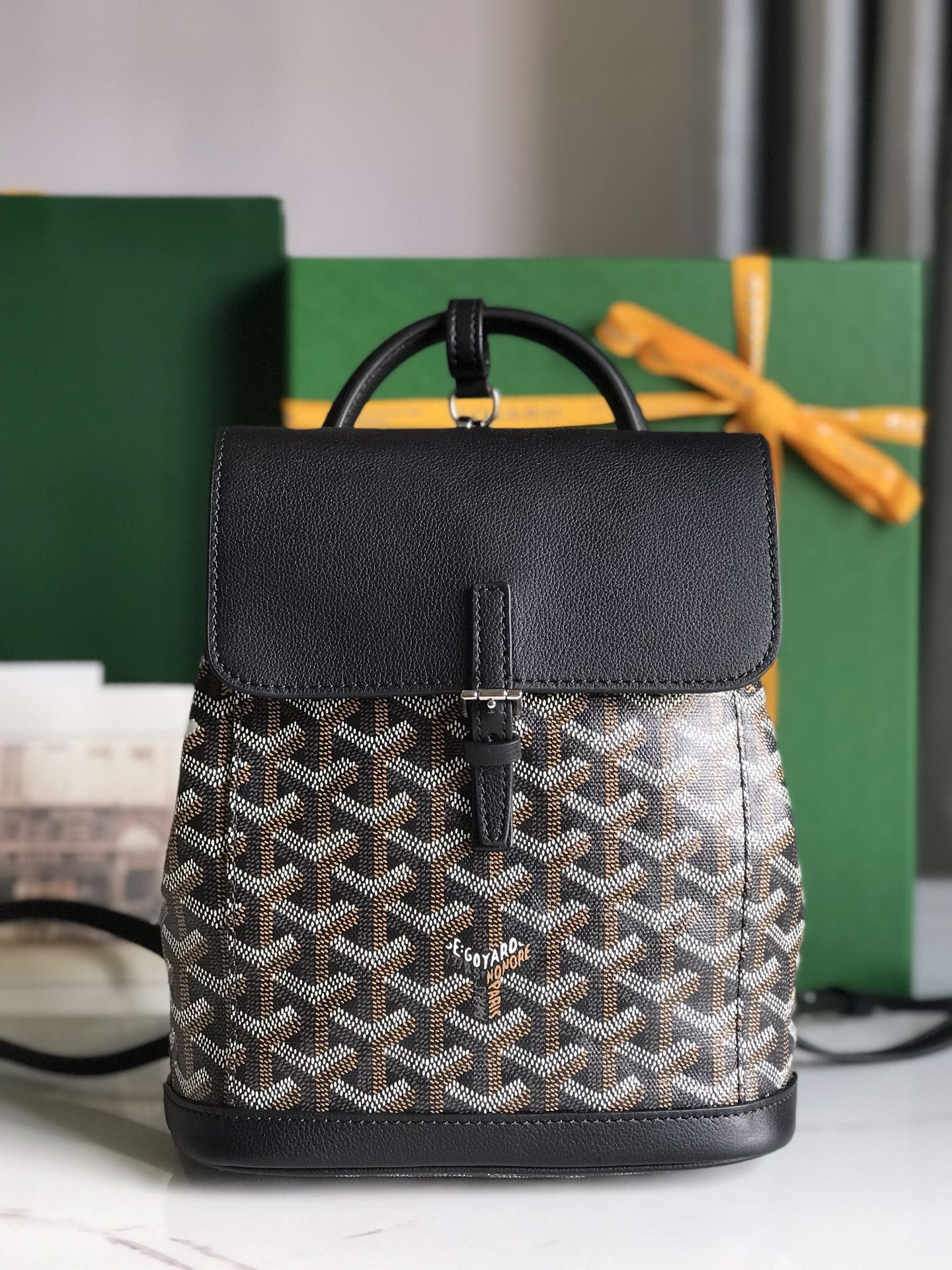 Goyard Alpin Mini 3WAY Leather Canvas Handbag Shoulder Bag black