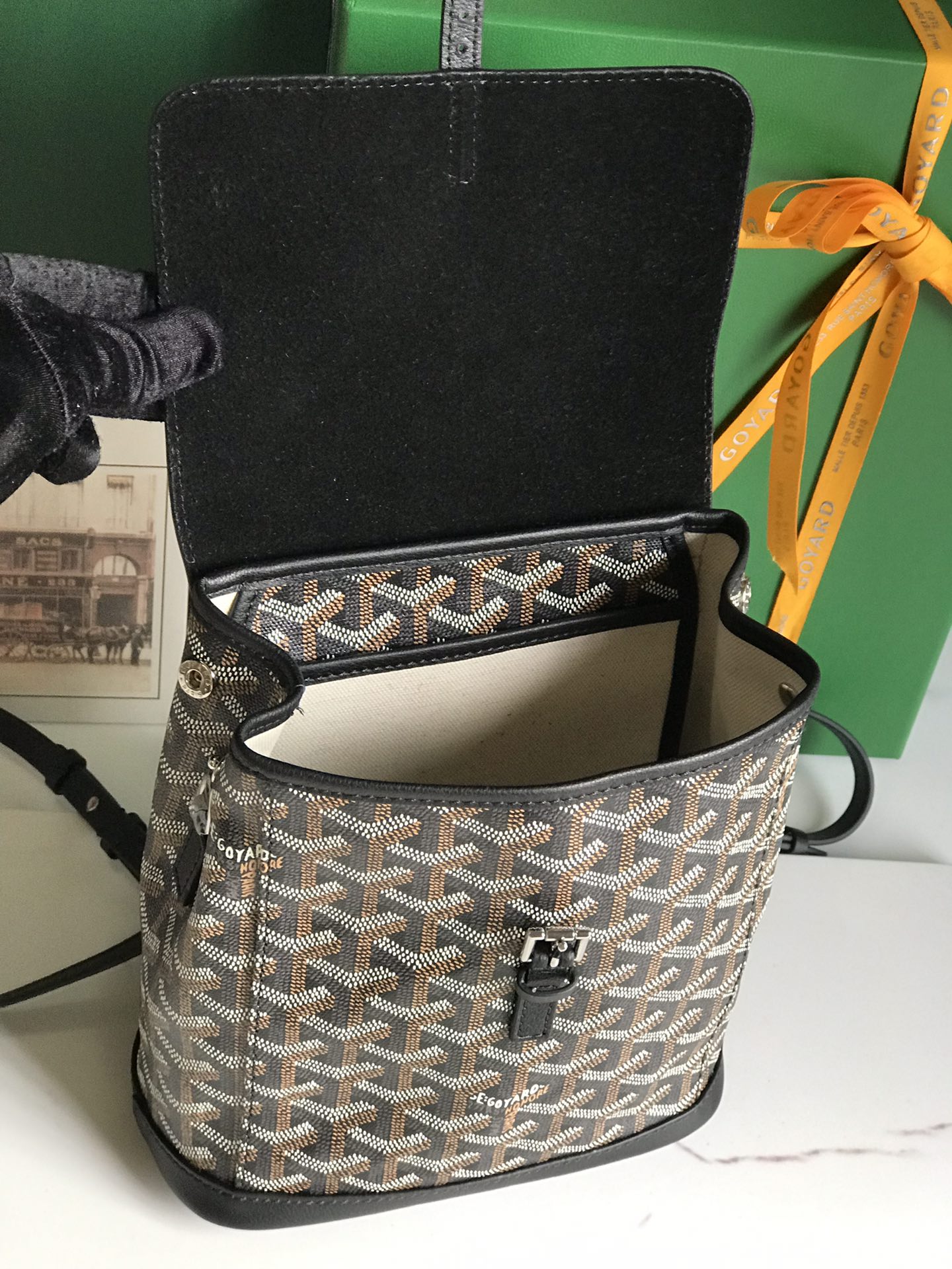 Goyard Alpin Mini 3WAY Leather Canvas Handbag Shoulder Bag black