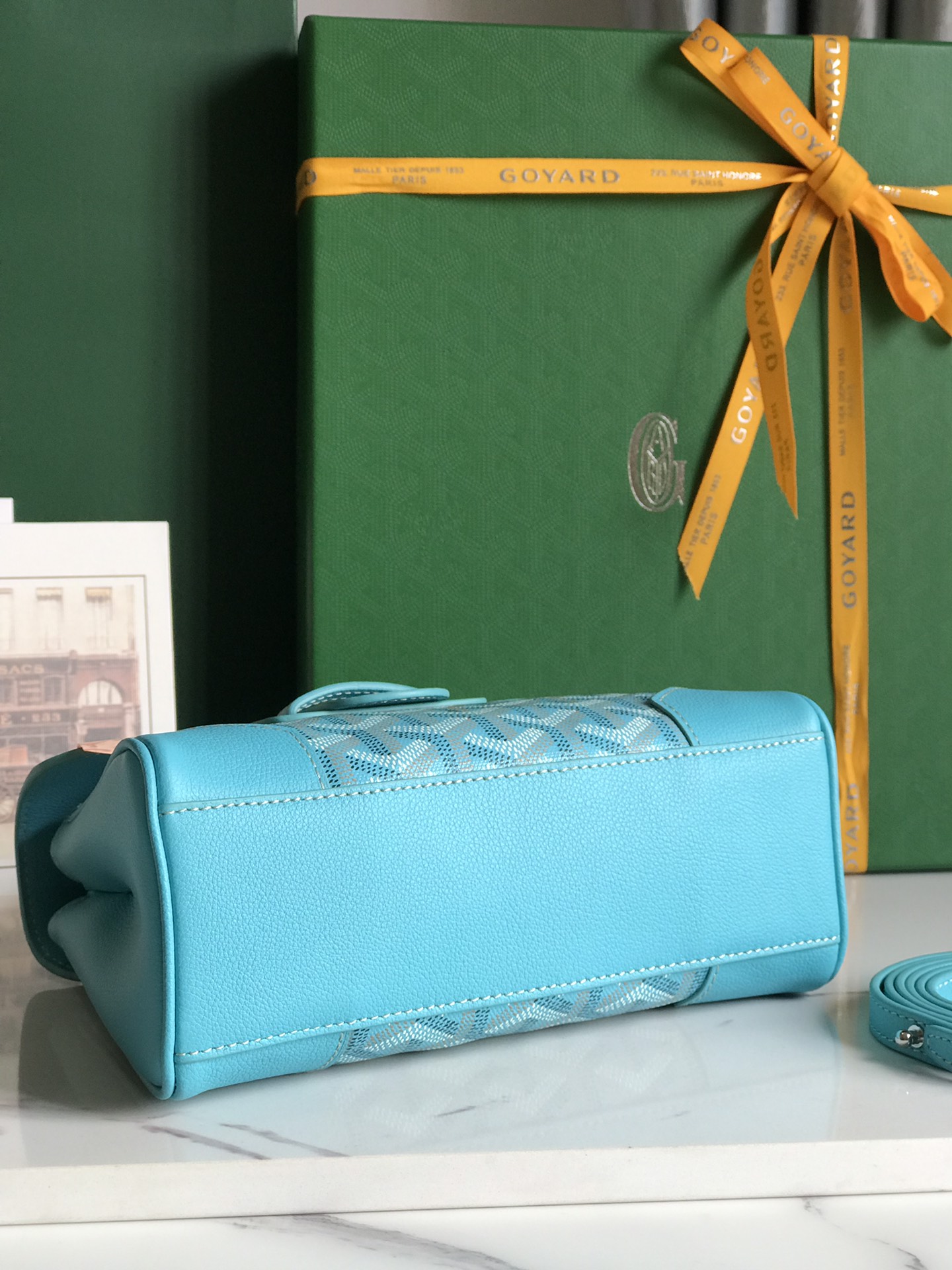 Goyard Mini Saïgon Souple Top Handle Bag With Palladium Hardware in blue sky