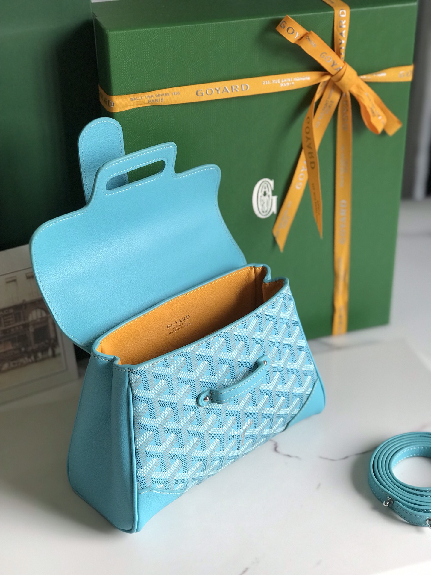 Goyard Mini Saïgon Souple Top Handle Bag With Palladium Hardware in blue sky