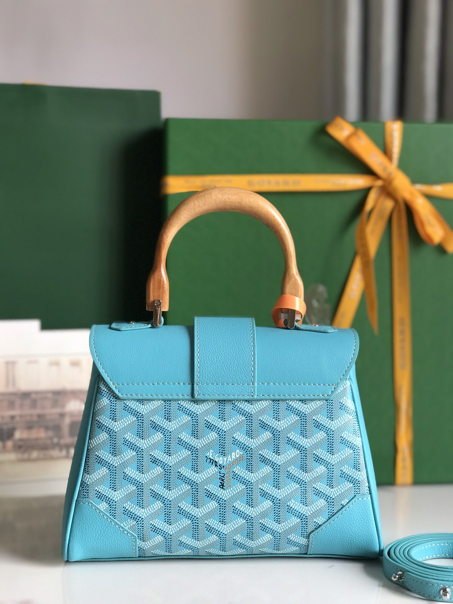 Goyard Mini Saïgon Souple Top Handle Bag With Palladium Hardware in blue sky