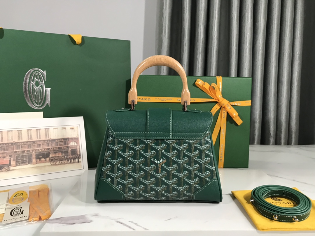 bag Goyard Women Sac Saïgon Souple Mini in Toile Goyardine & Chevroches Calfskin-Green