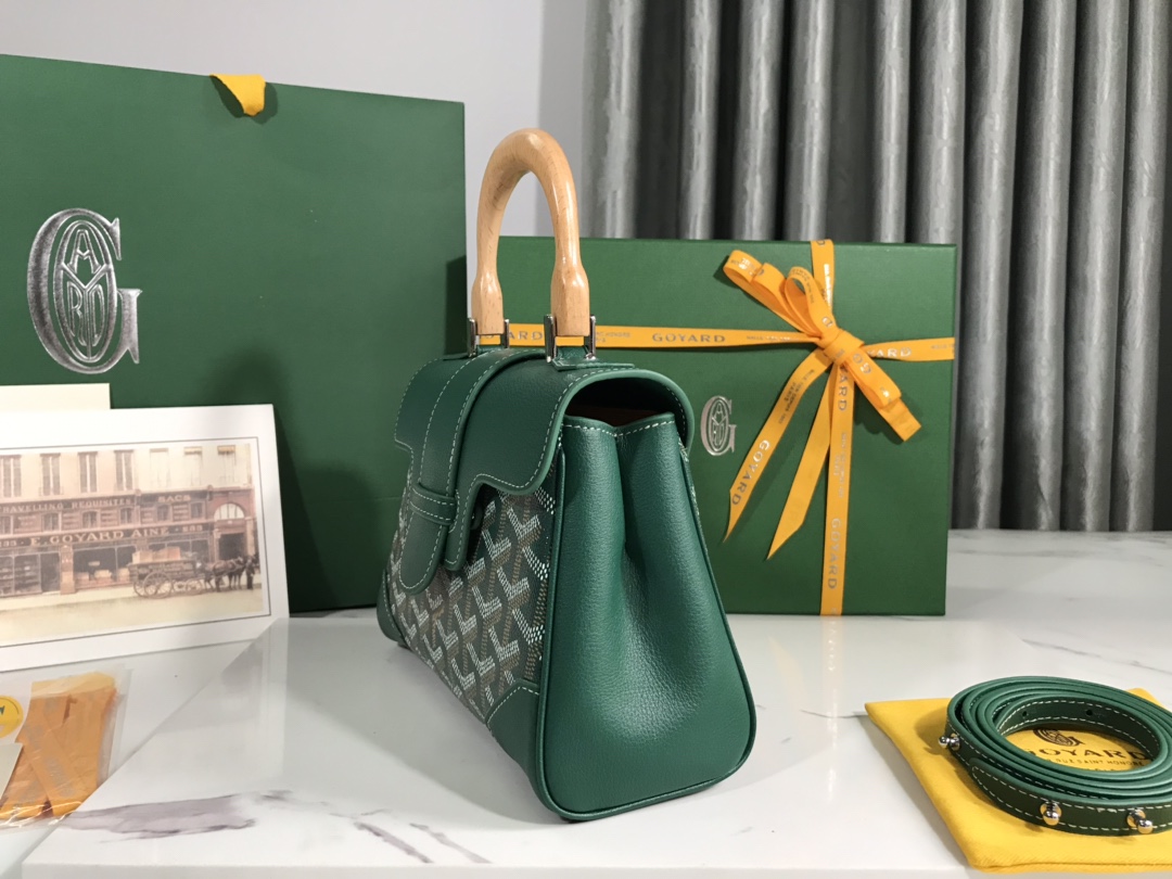 bag Goyard Women Sac Saïgon Souple Mini in Toile Goyardine & Chevroches Calfskin-Green