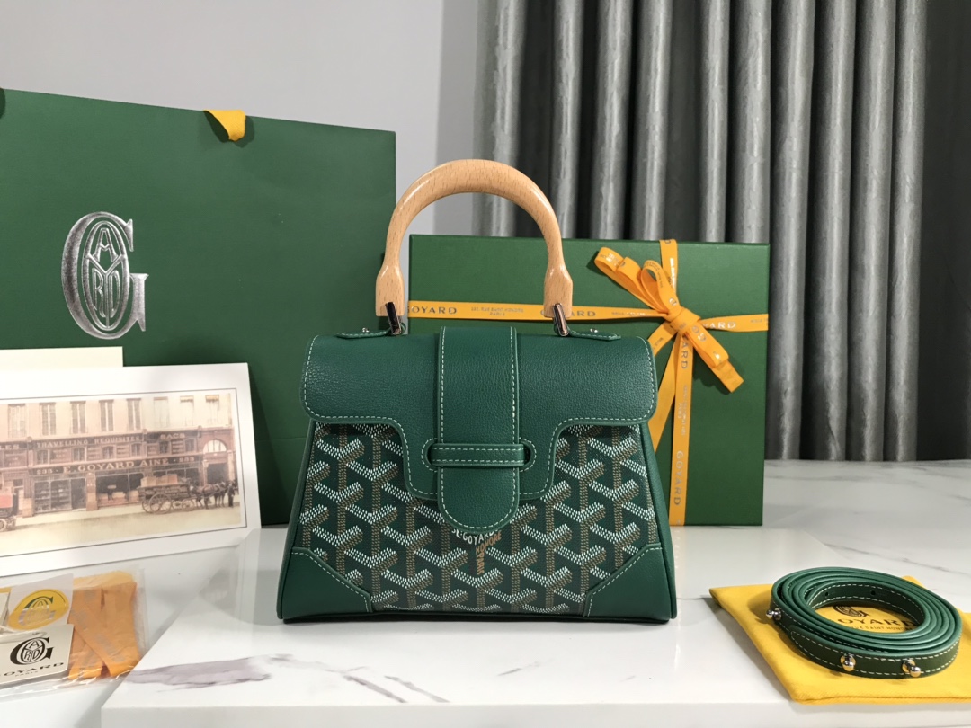 bag Goyard Women Sac Saïgon Souple Mini in Toile Goyardine & Chevroches Calfskin-Green