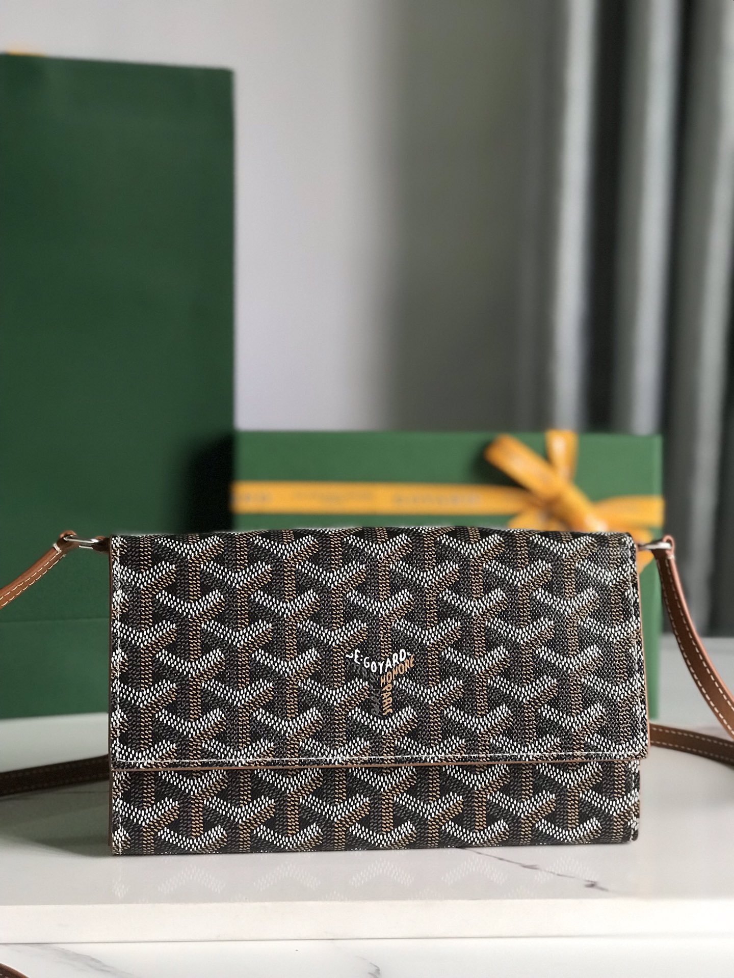 Goyard Black Goyardine Varene Continental Wallet with Strap Leather ref.939649