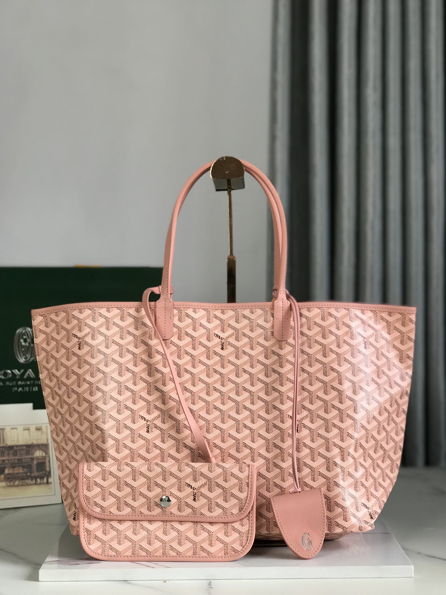 Goyard Pearly Coral Goyardine Canvas And Chevroches bang in pink