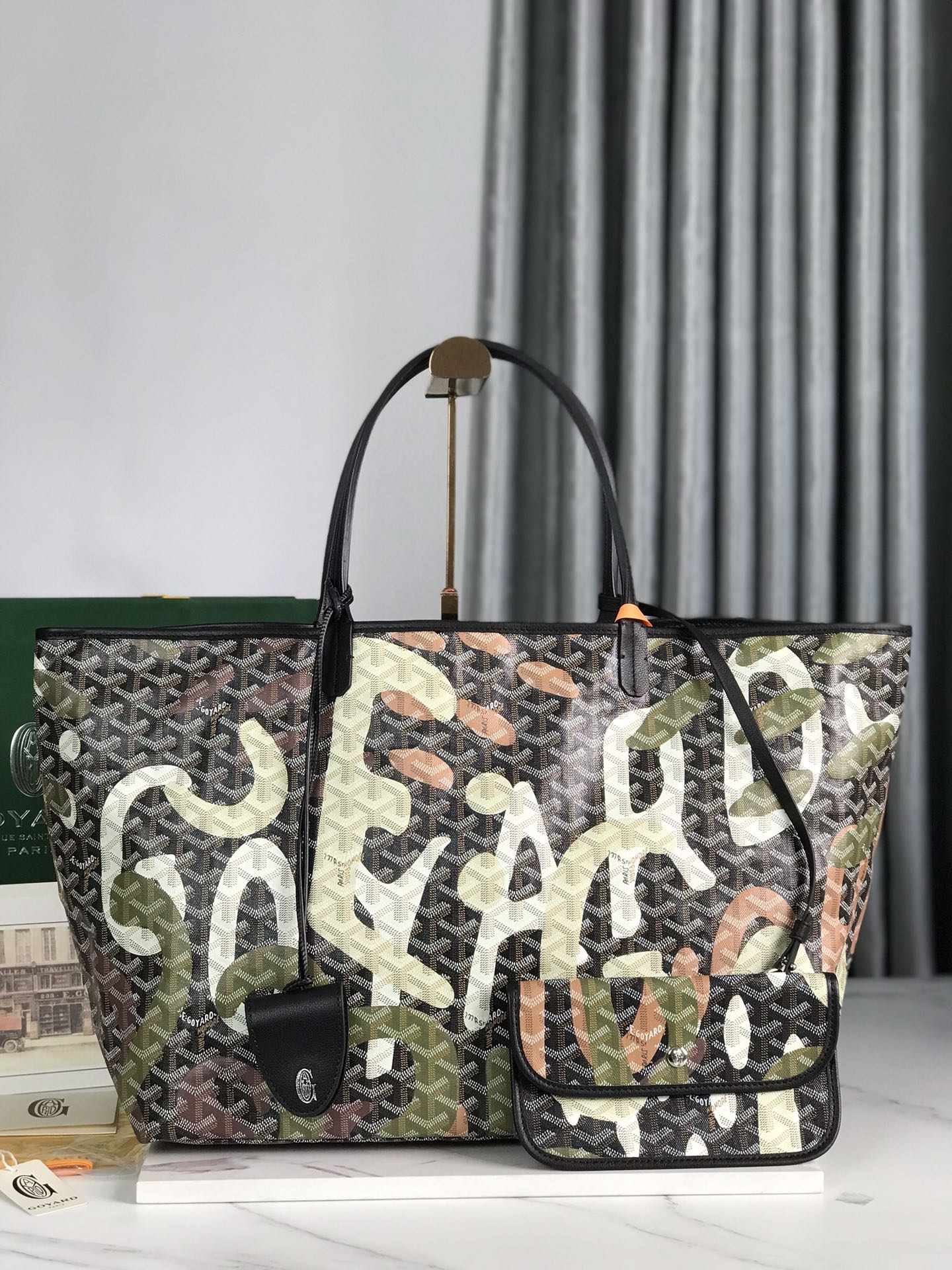 Goyard Saint Louis PM Tote Bag Lettres Camouflage Khaki
