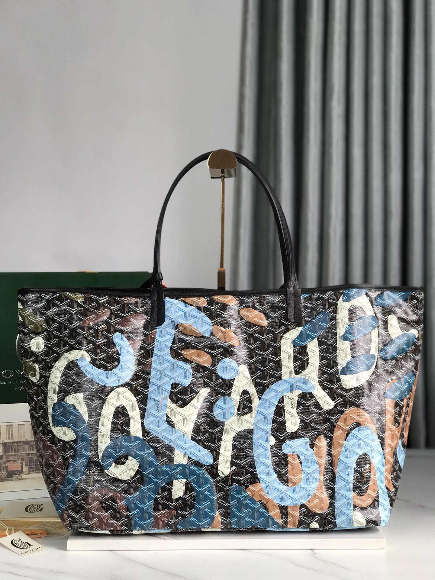 Goyard Saint Louis PM Tote Bag Lettres Camouflage Blue Pu