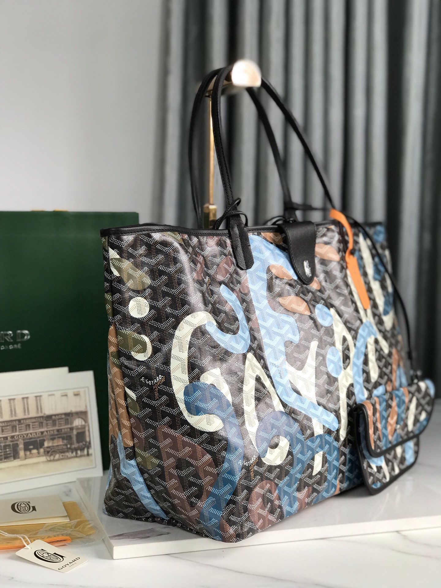 Goyard Saint Louis PM Tote Bag Lettres Camouflage Blue Pu