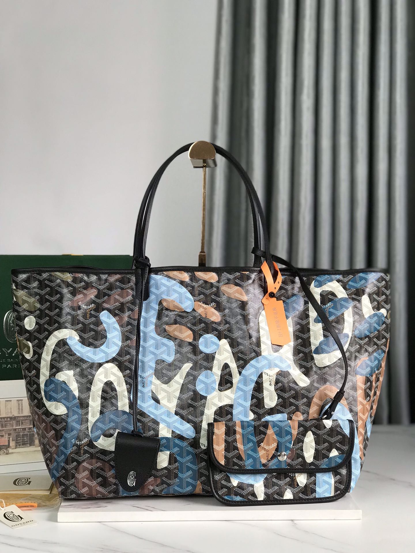 Goyard Saint Louis PM Tote Bag Lettres Camouflage Blue Pu
