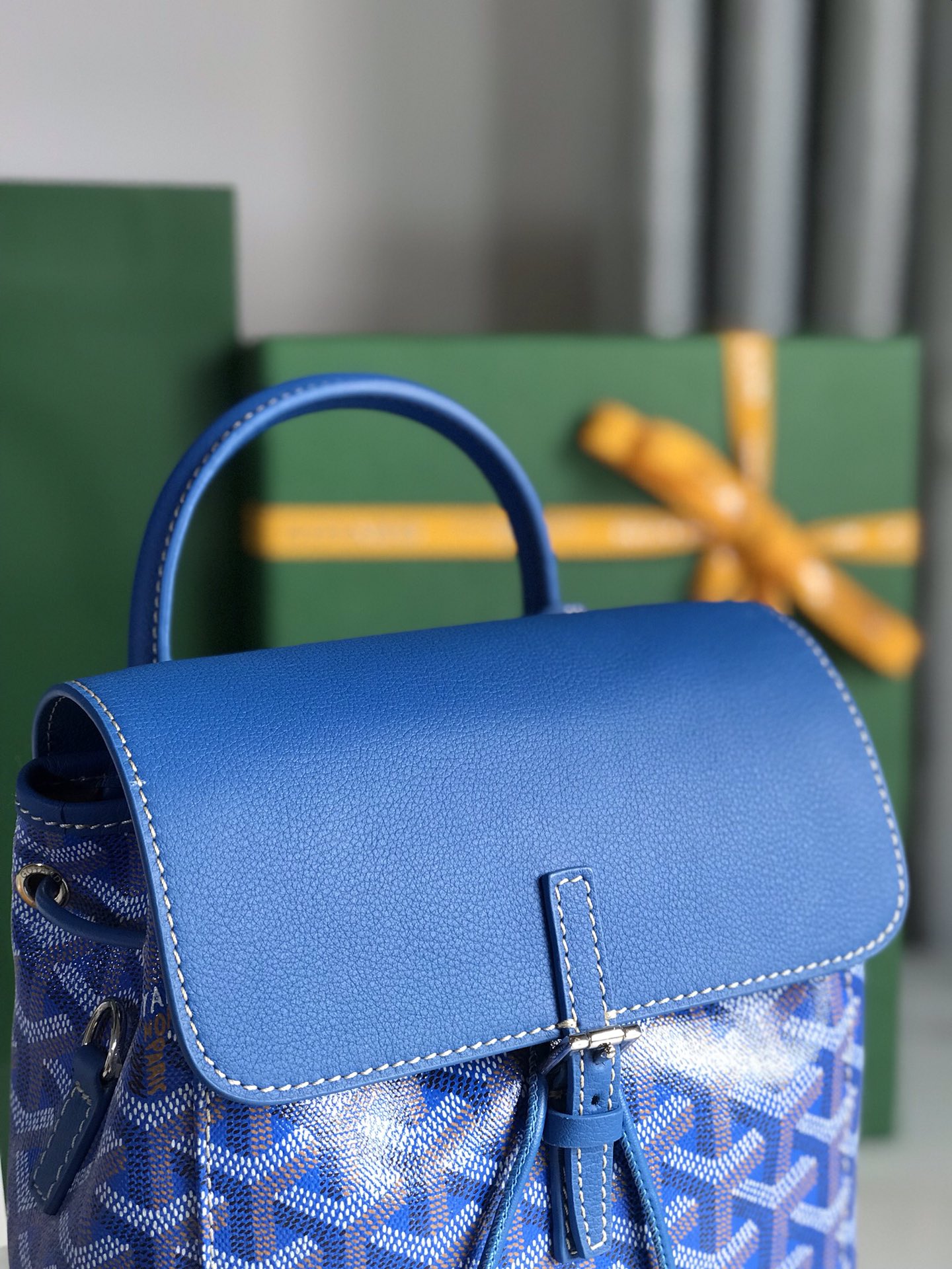 GOYARD Goyardine Calfskin Mini Alpin Backpack Sky Blue 1525974