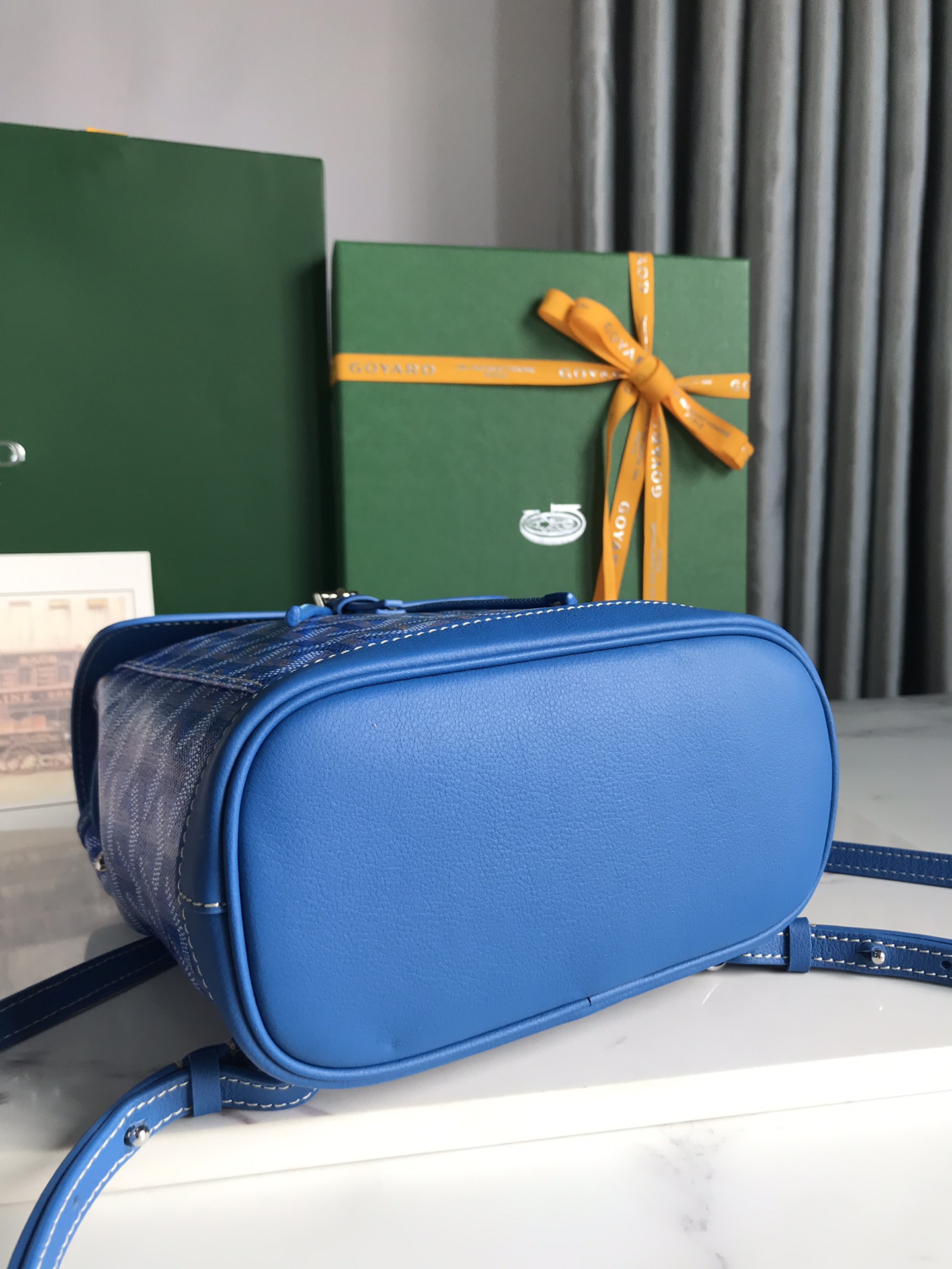 GOYARD Goyardine Calfskin Mini Alpin Backpack Sky Blue 1525974