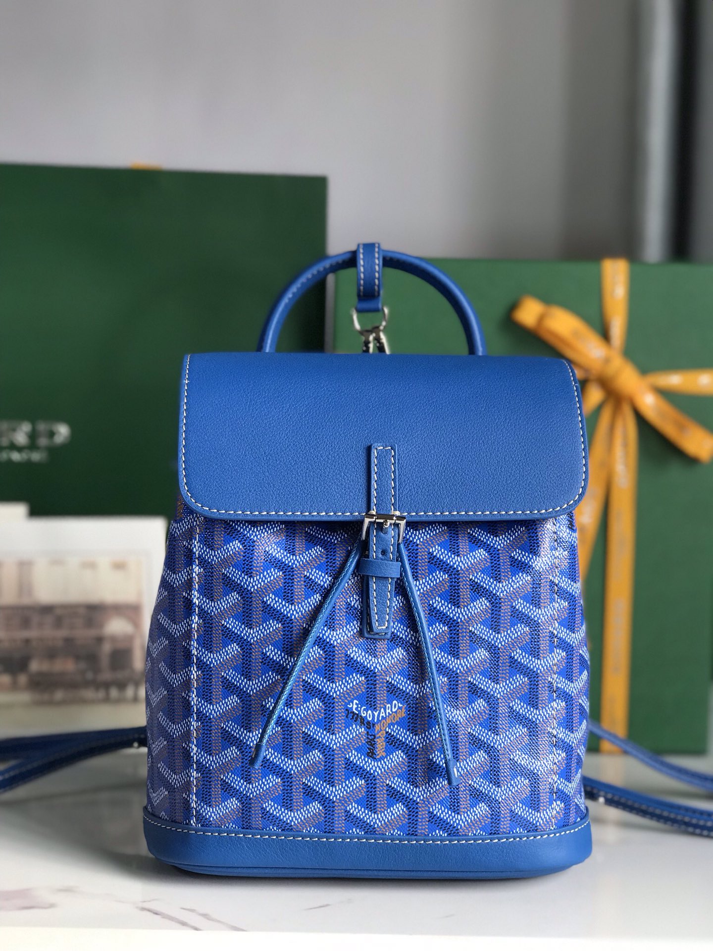 GOYARD Goyardine Calfskin Mini Alpin Backpack Sky Blue 1525974