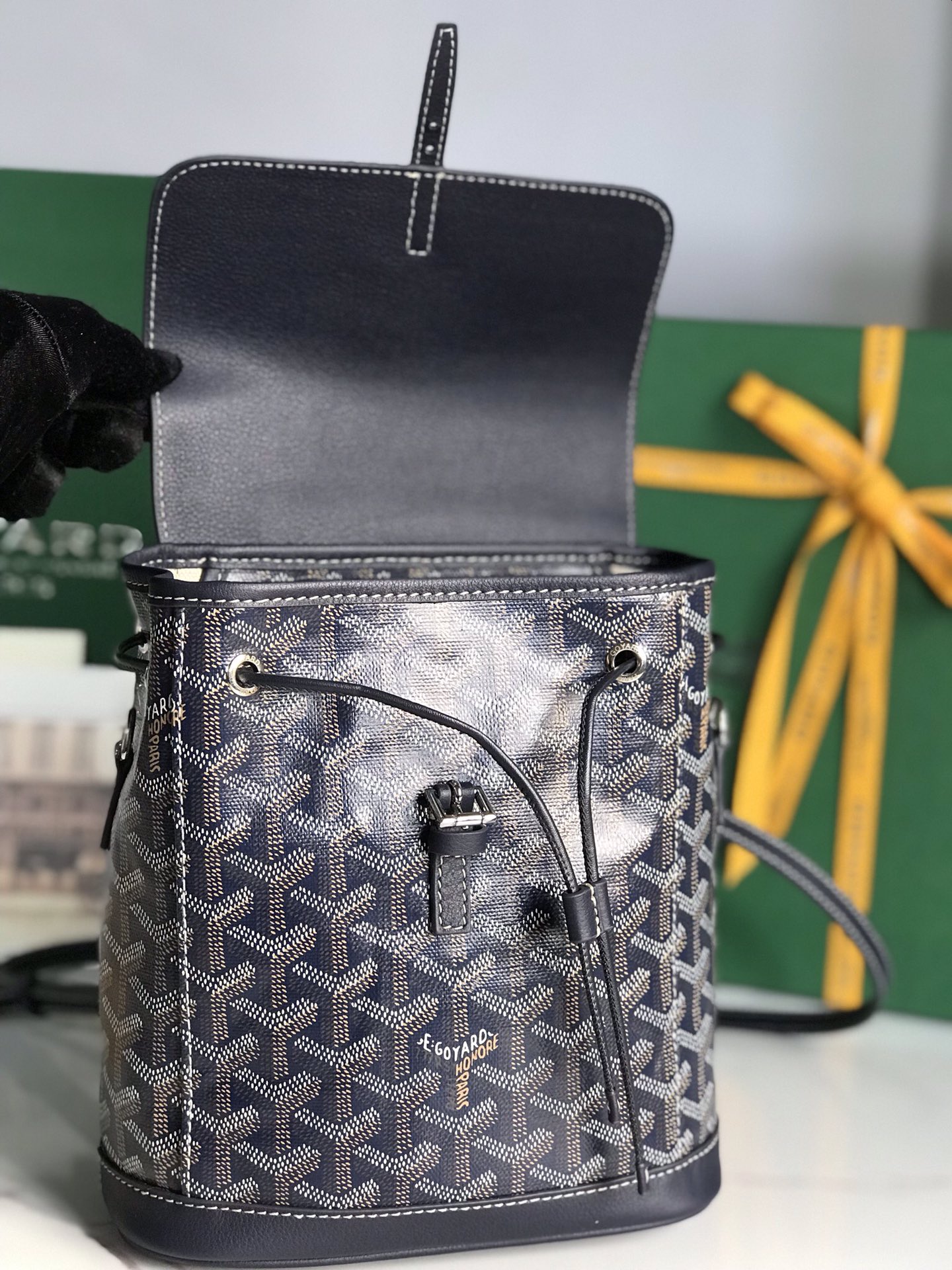 GOYARD Goyardine Calfskin Mini Alpin Backpack Navy