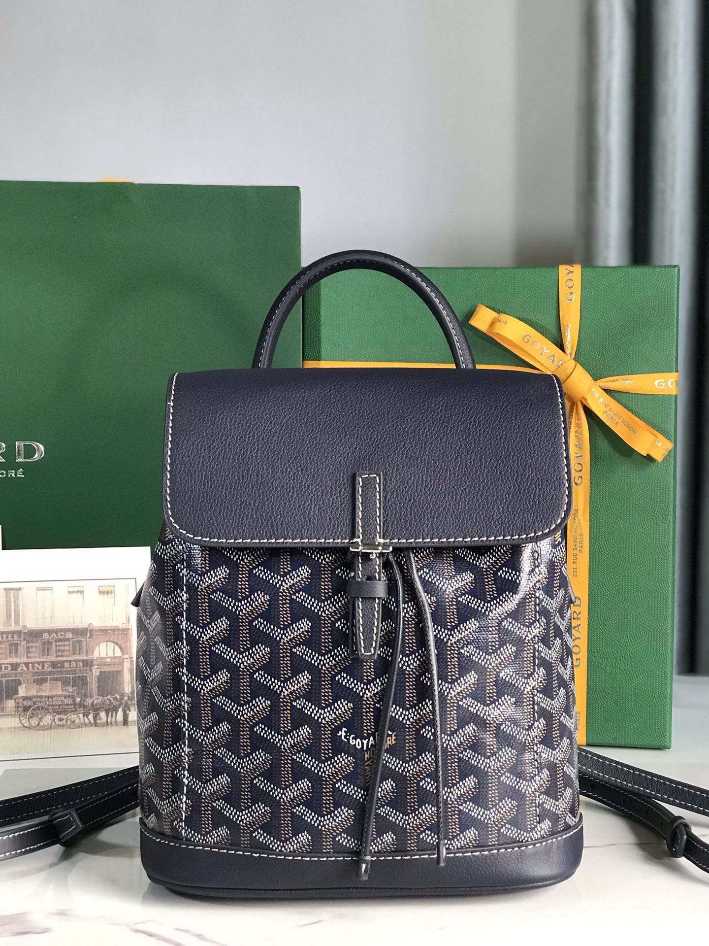 GOYARD Goyardine Calfskin Mini Alpin Backpack Navy