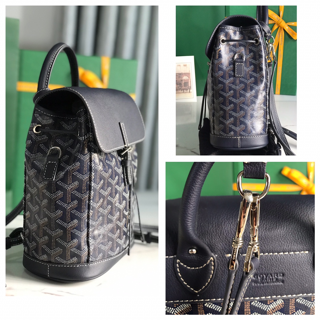 GOYARD Goyardine Calfskin Mini Alpin Backpack Navy