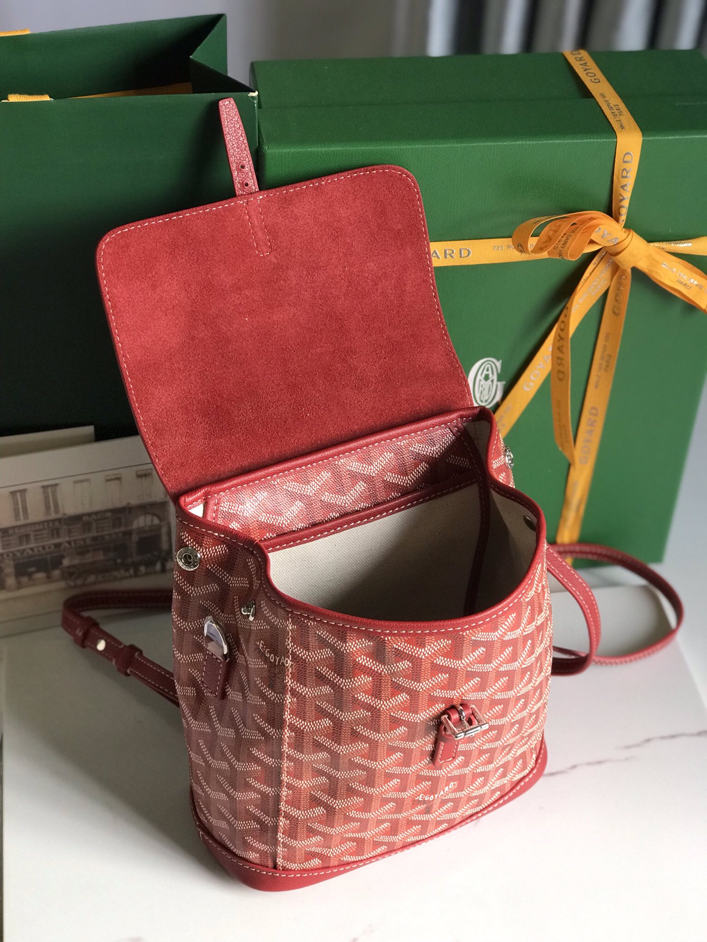 GOYARD Goyardine Calfskin Mini Alpin Backpack Red