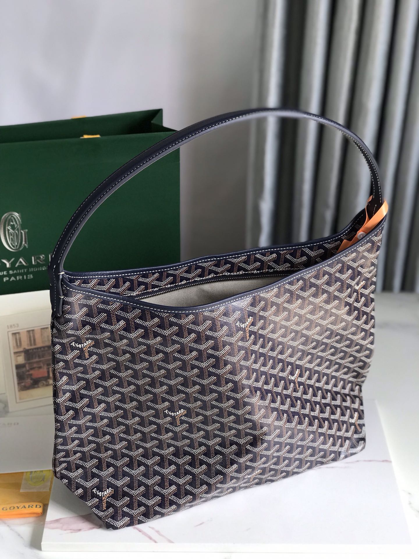 GOYARD Goyardine Boheme Hobo Navy Blue 1638418