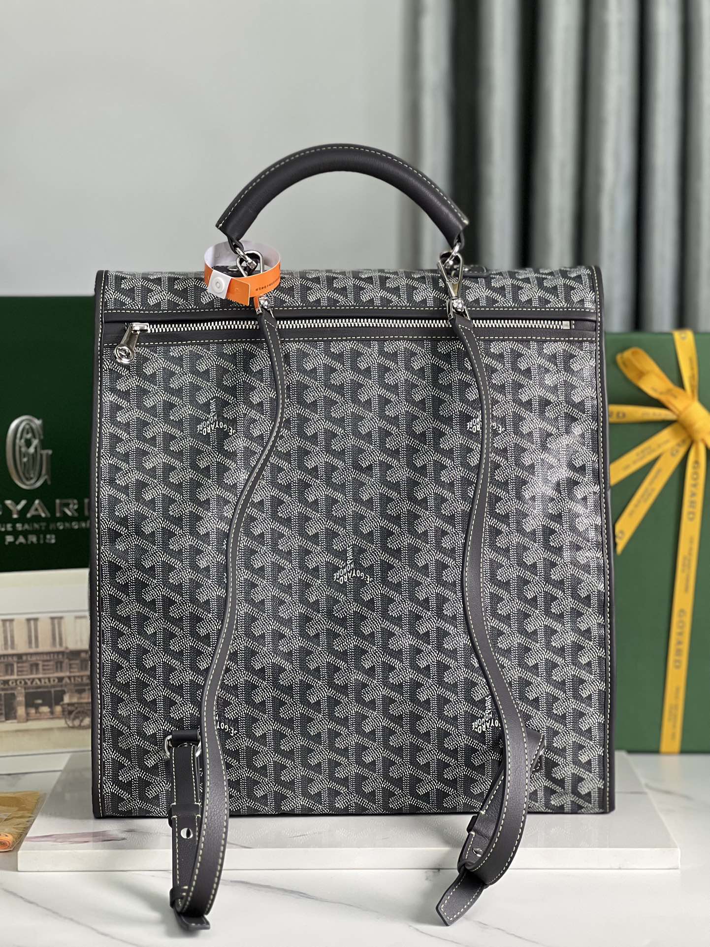Goyard Saint Leger backpack with bulldog print canvas black
