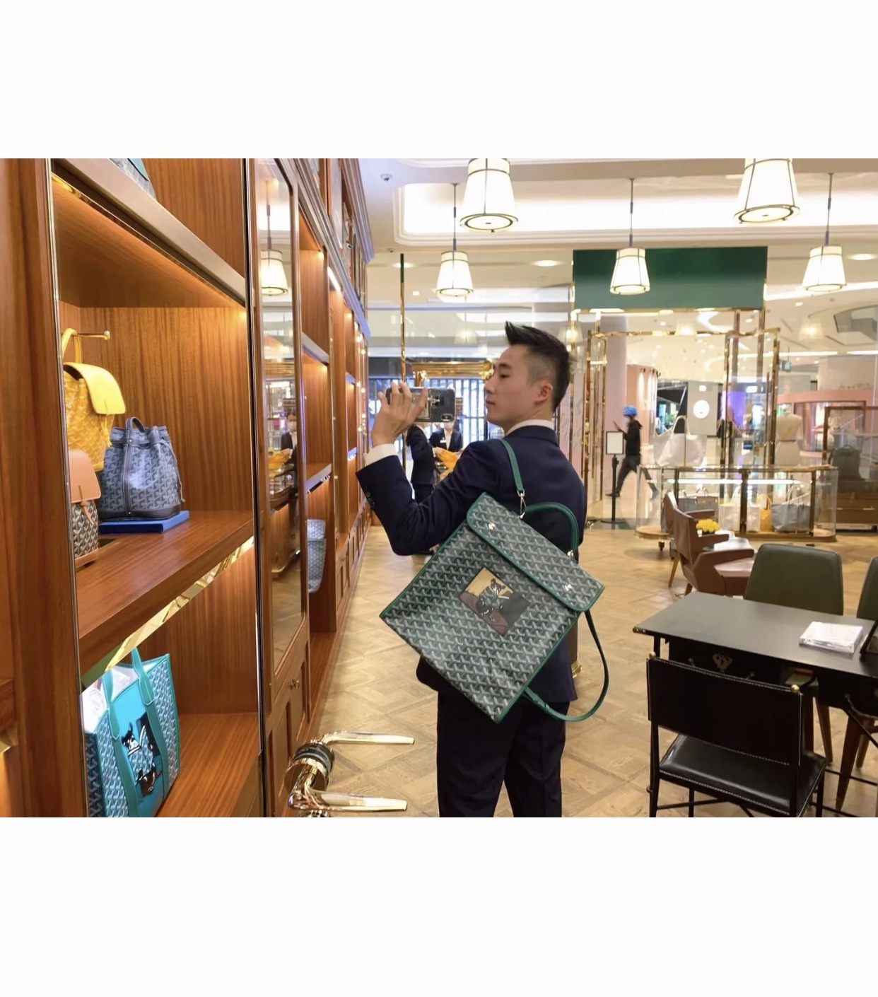 Goyard Saint Leger backpack with bulldog print canvas green