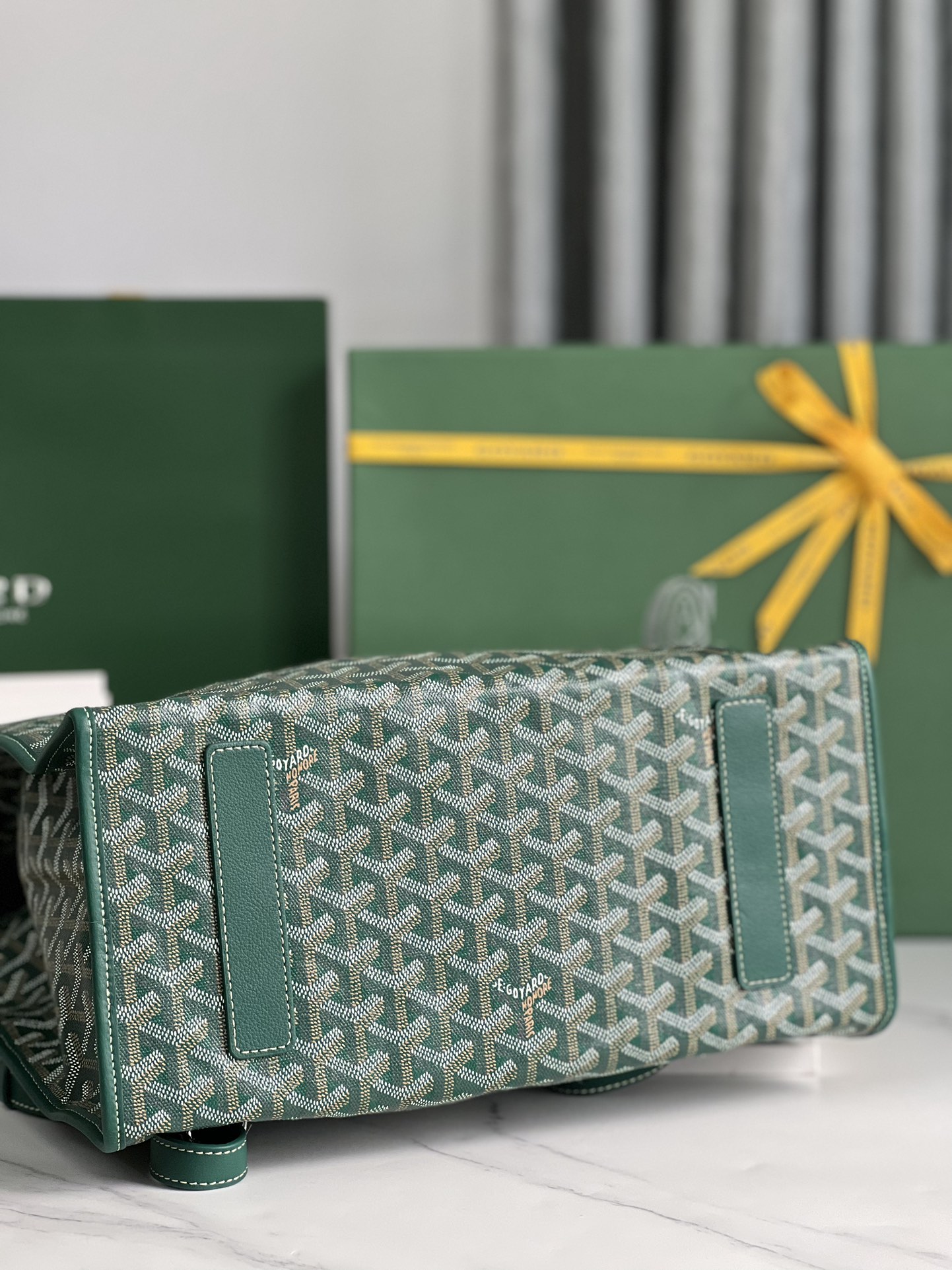 Goyard Saint Leger backpack with bulldog print canvas green