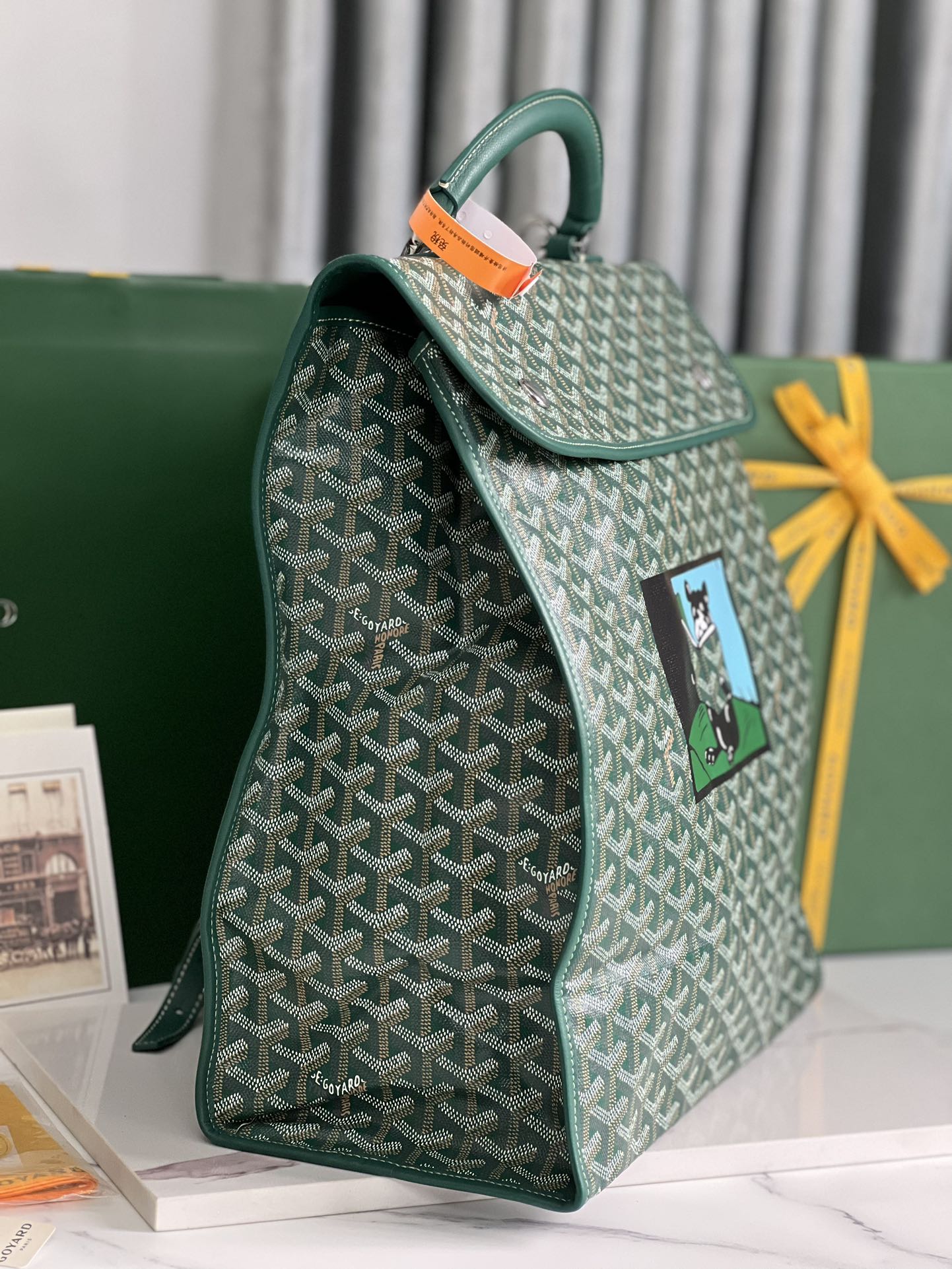 Goyard Saint Leger backpack with bulldog print canvas green
