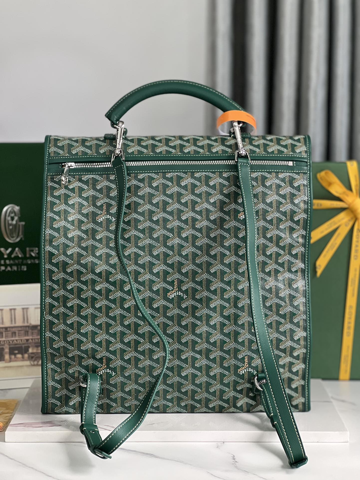 Goyard Saint Leger backpack with bulldog print canvas green