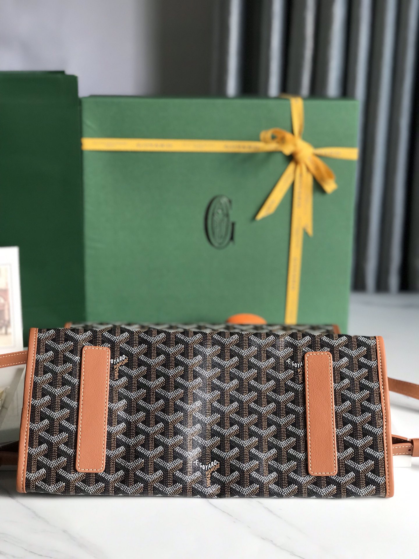 Goyard Saint Leger Backpack brown gray Tan logo dog book