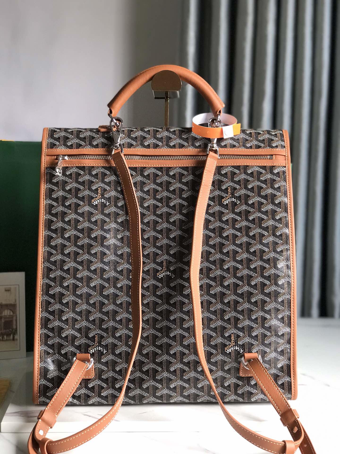 Goyard Saint Leger Backpack brown gray Tan logo dog book