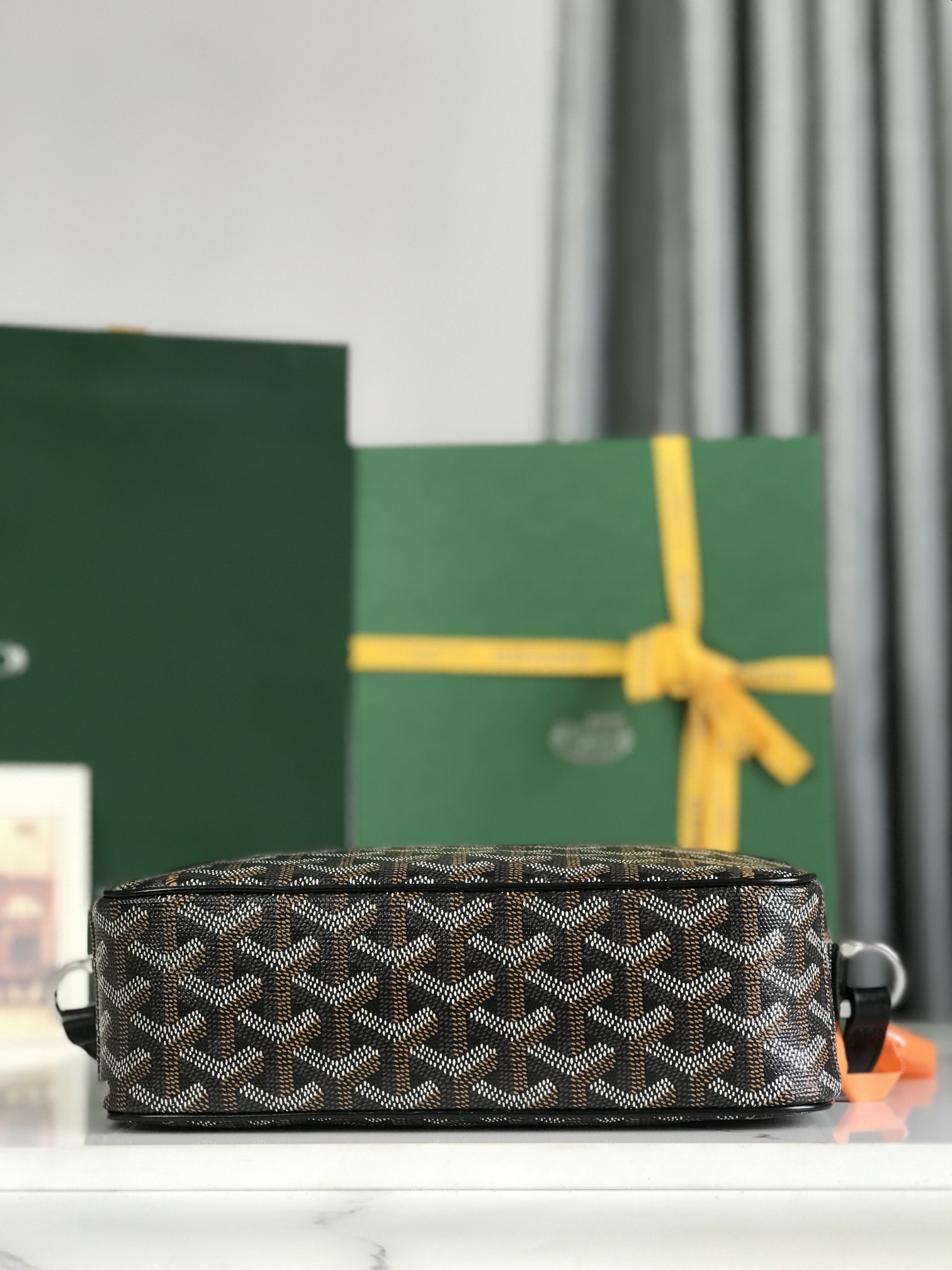GOYARD Herringbone Cup Vert PM Shoulder Bag PVC black brown
