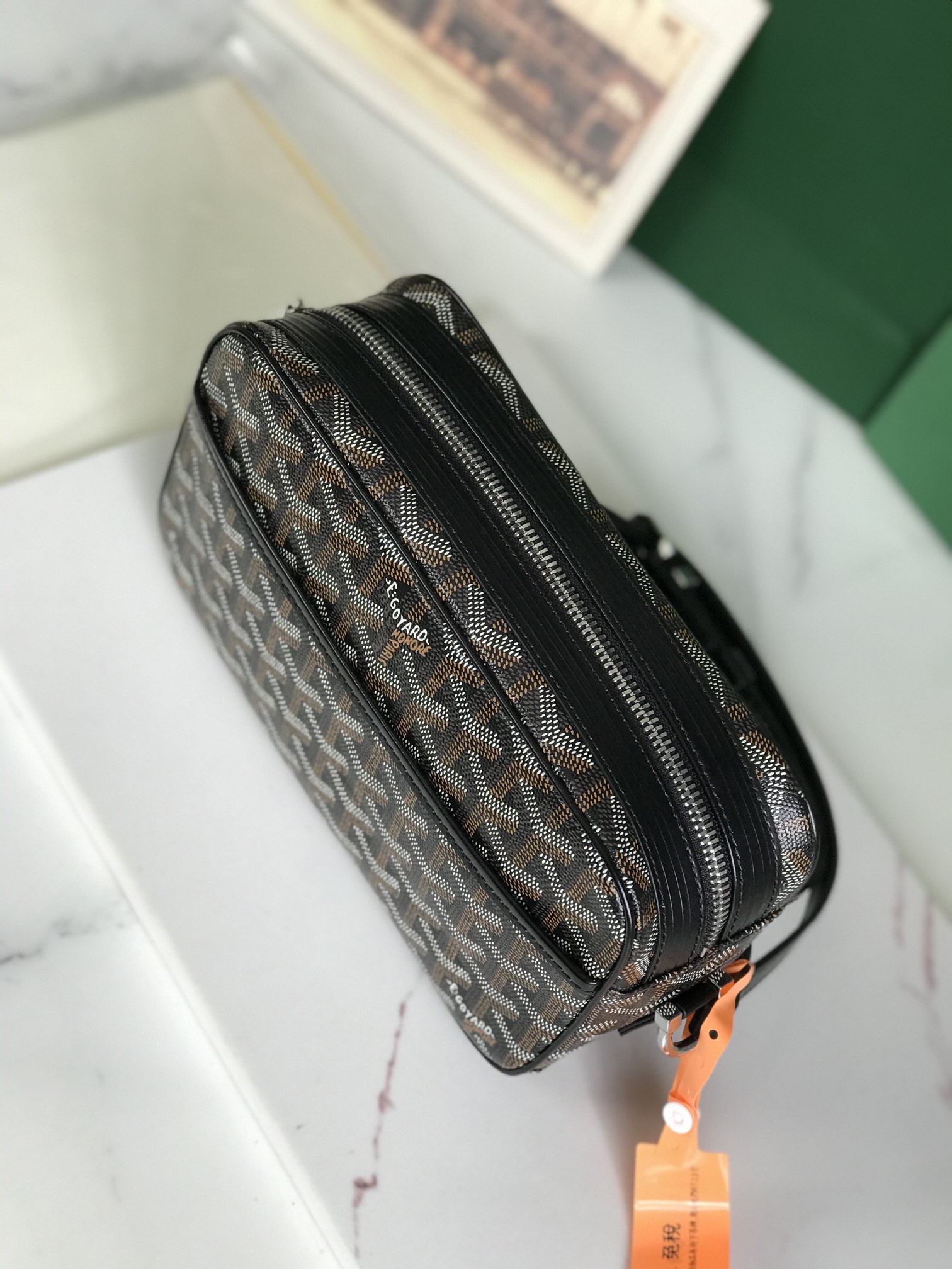 GOYARD Herringbone Cup Vert PM Shoulder Bag PVC black brown